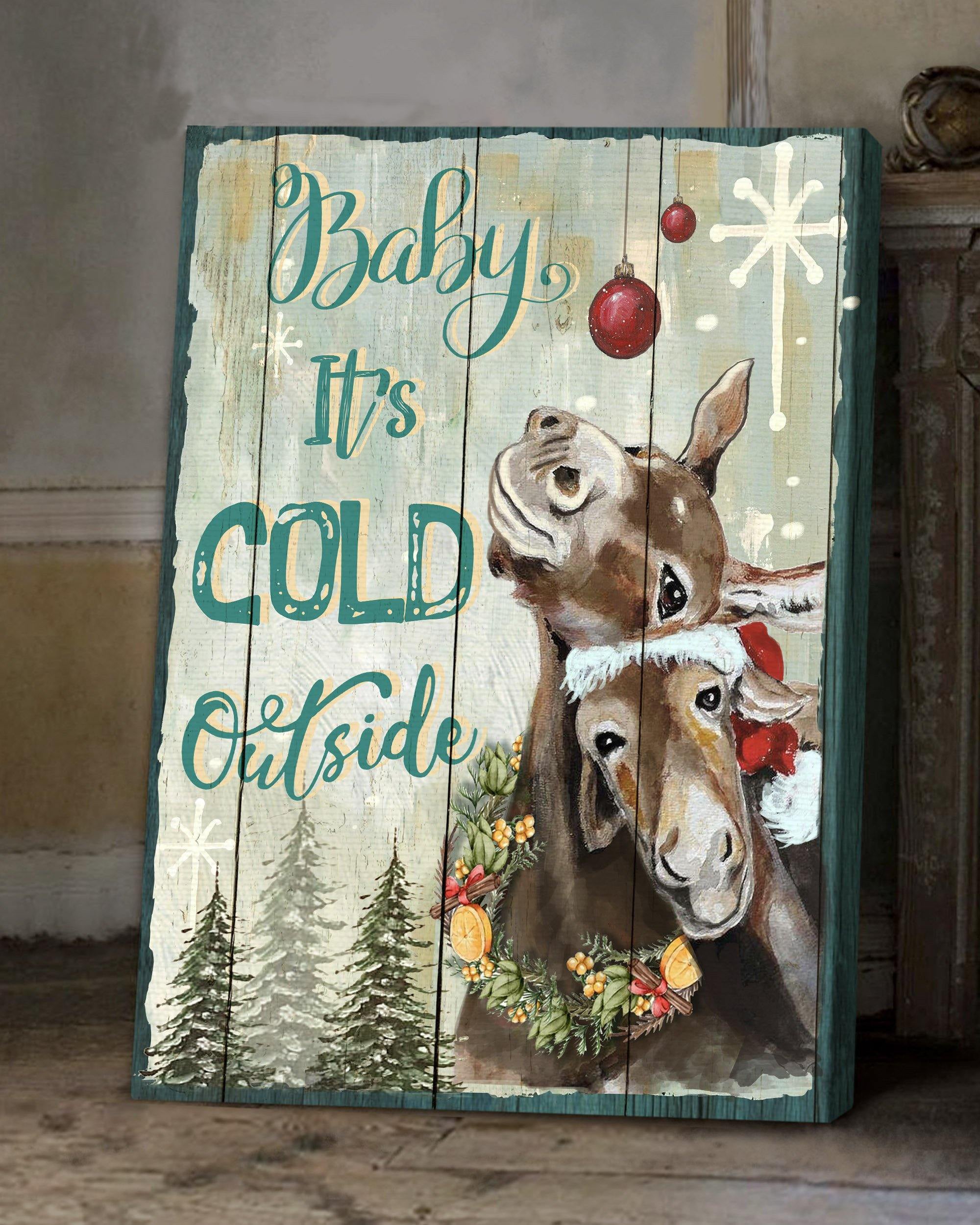 Top 3 Hippie Christmas Gift Wall Art Decor - Donkey Baby Its Cold Outside