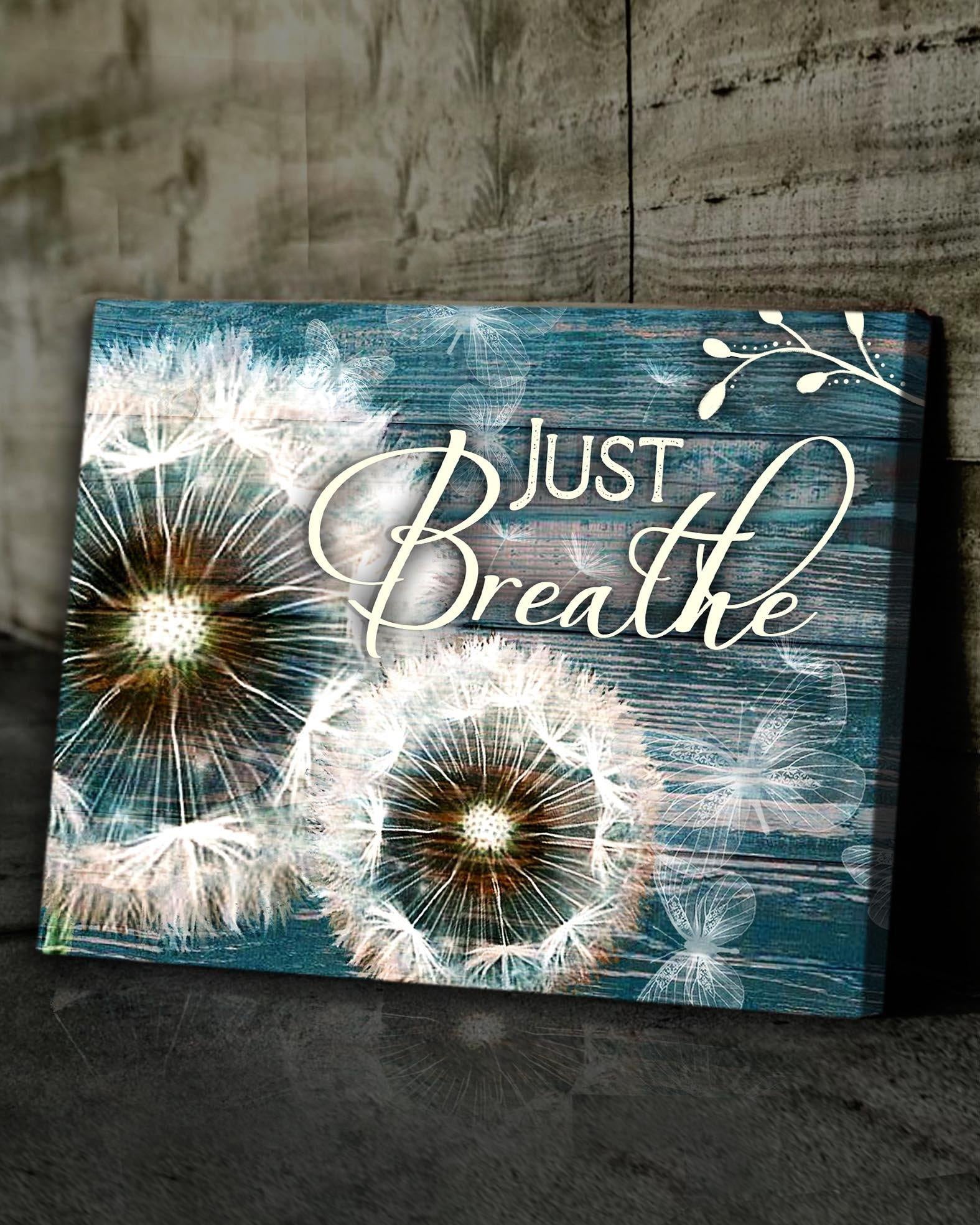 Top 3 Hippie Style Wall Art Canvas - Just Breathe Dandelion Blue Vintage - Meditation