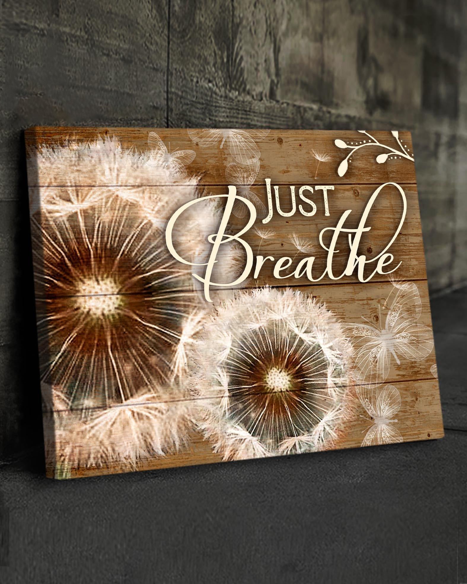 Top 3 Hippie Style Wall Art Canvas - Just Breathe Dandelion Brown Vintage - Meditation