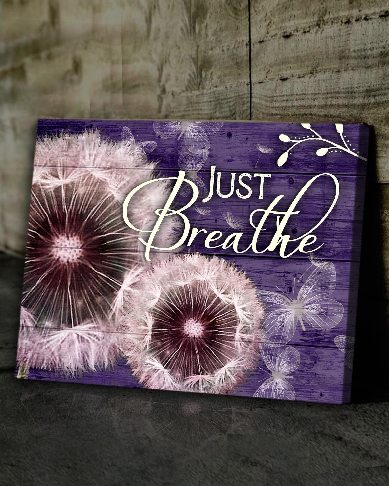 Top 3 Hippie Style Wall Art Canvas - Just Breathe Dandelion Purple Vintage - Meditation