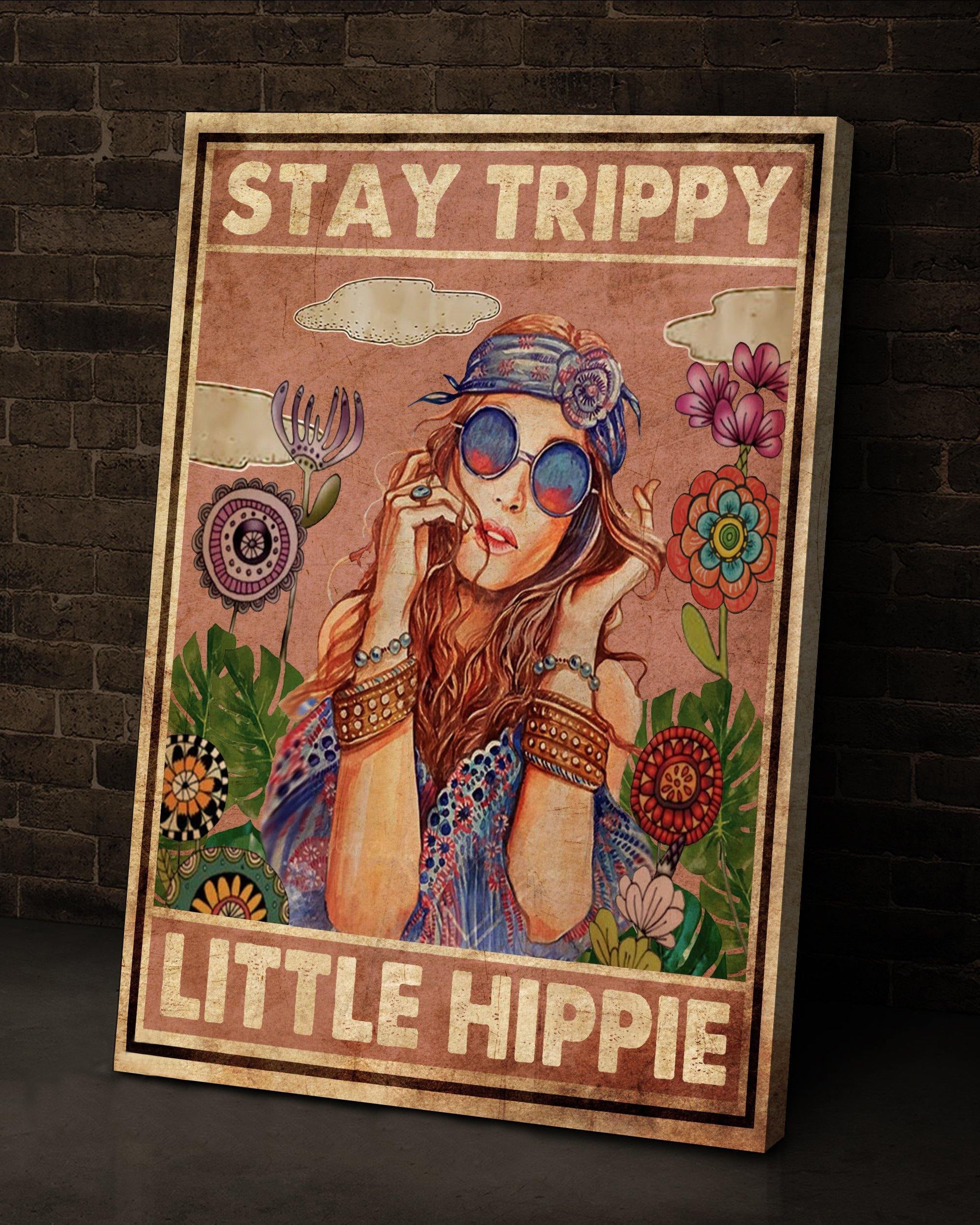 Top 3 Hippie Style Wall Art Canvas - Stay Trippy Little Hippie Orange Vintage