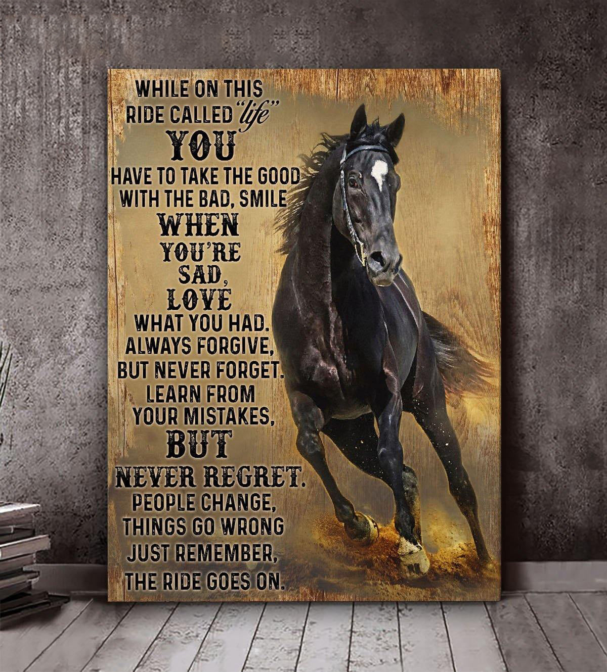 Top 3 Horse Canvas Print While On This Ride Called Life Wall Art Canvas Black Horse