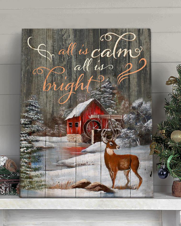 Top 3 Outdoor Chirstmas Wall Art Canvas - All Is Calm All Is Bright Deer