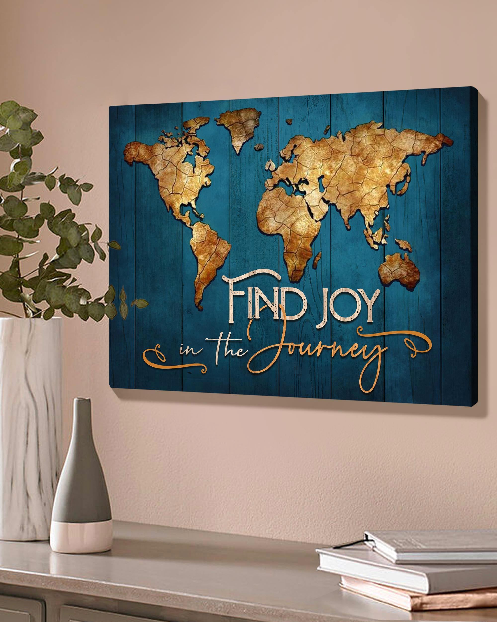 Top 3 World Map Canvas Decor - Find Joy In The Journey Wall Art Canvas Blue