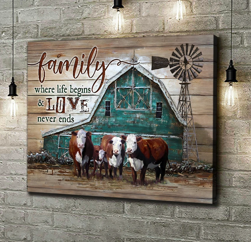 Top 5 Awesome Canvases Wall Art Farm Wall Decor - Family Where Life Begins And Love Never Ends