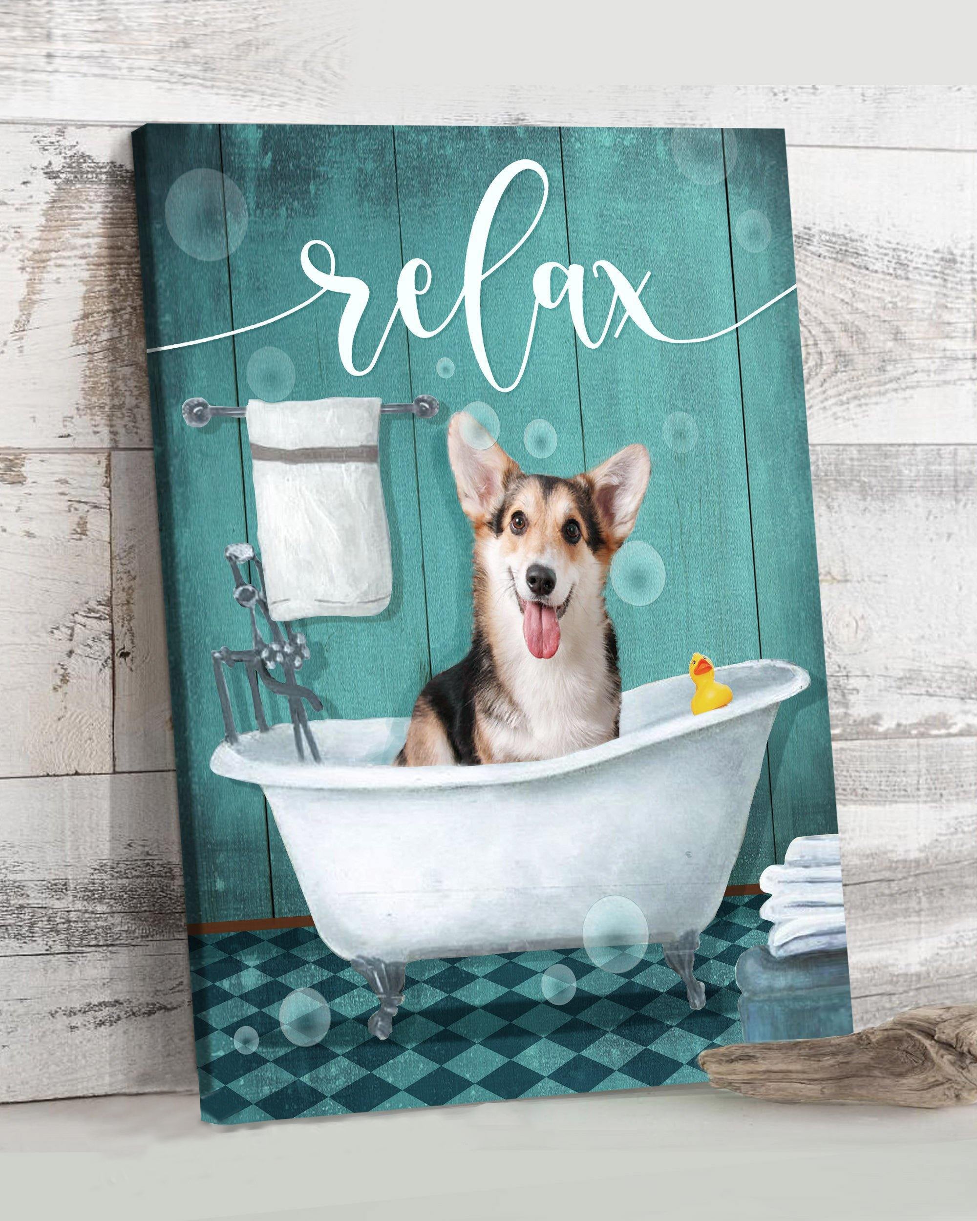 Top 5 Bathroom Decor Wall Art Canvas - Bathtub Relax Corgi Version