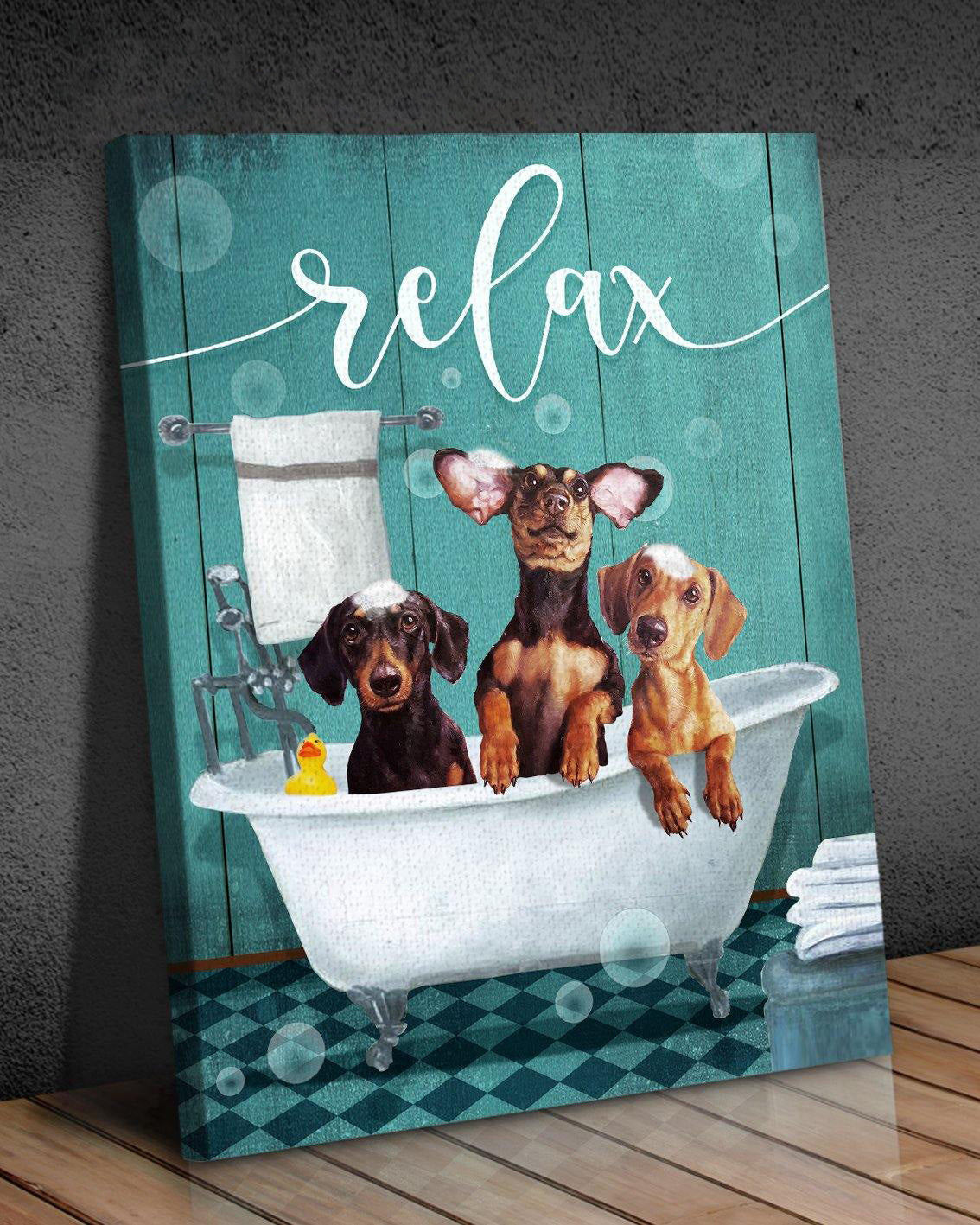 Top 5 Bathroom Decor Wall Art Canvas - Bathtub Relax Dachshund Version