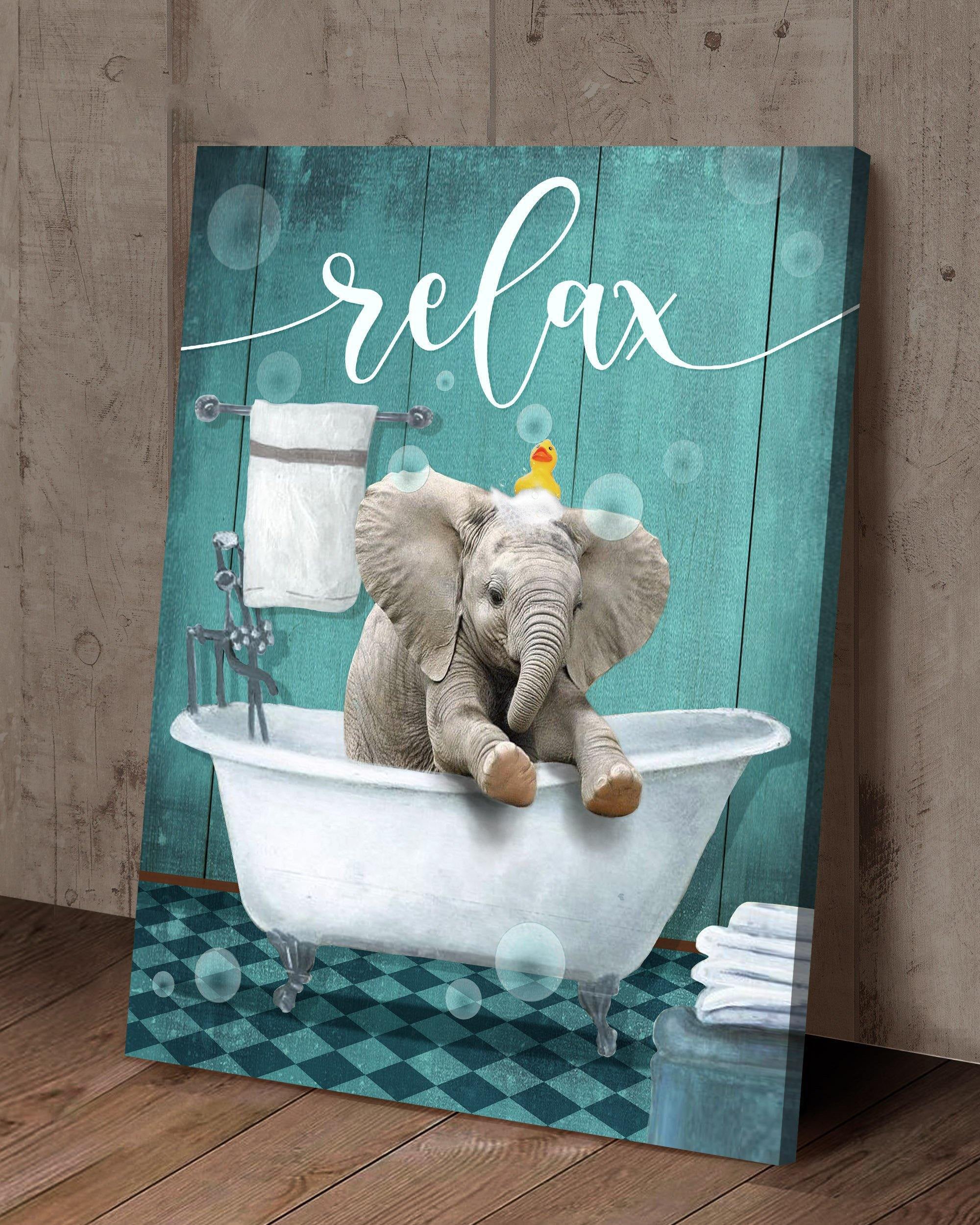 Top 5 Bathroom Decor Wall Art Canvas - Bathtub Relax Elephant Version