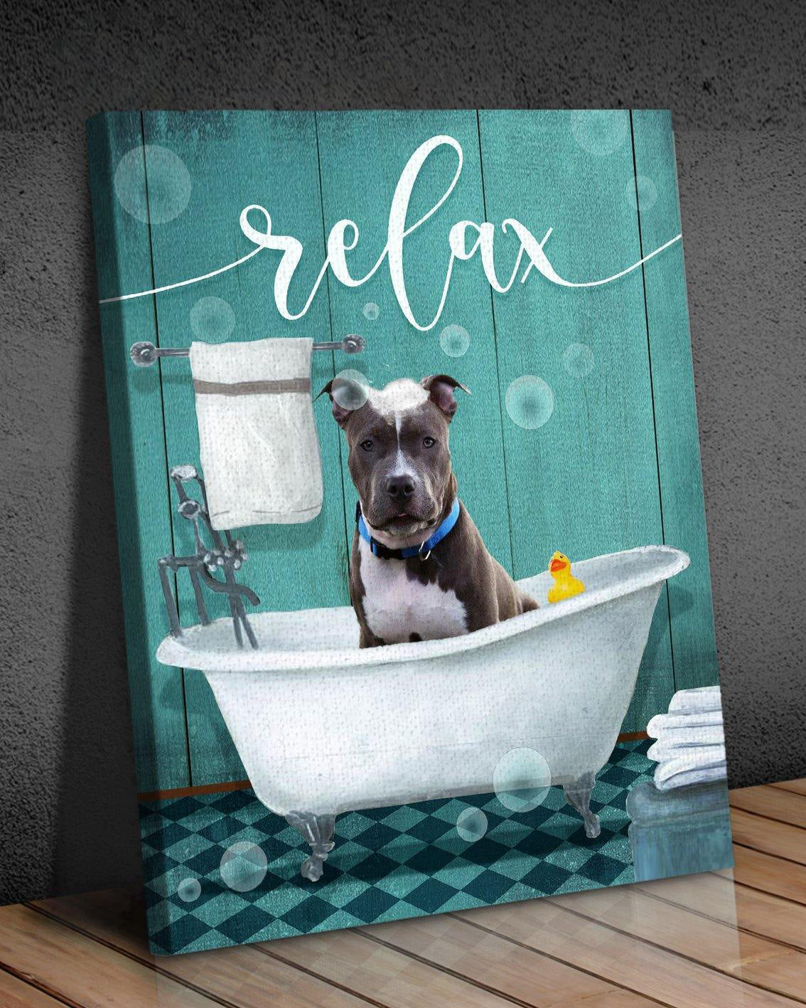 Top 5 Bathroom Decor Wall Art Canvas - Bathtub Relax Pitbull Version