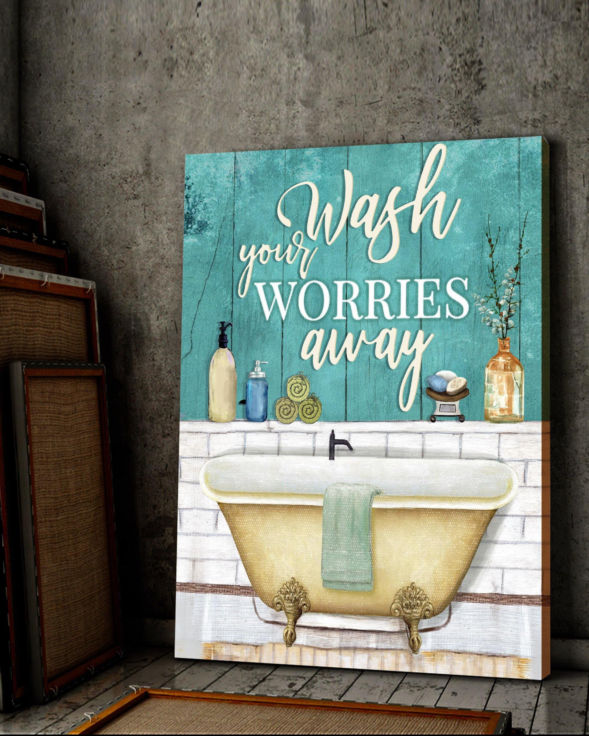 Top 5 Bathroom Decor Wall Art Canvas - Wash Your Worries Away Version 2