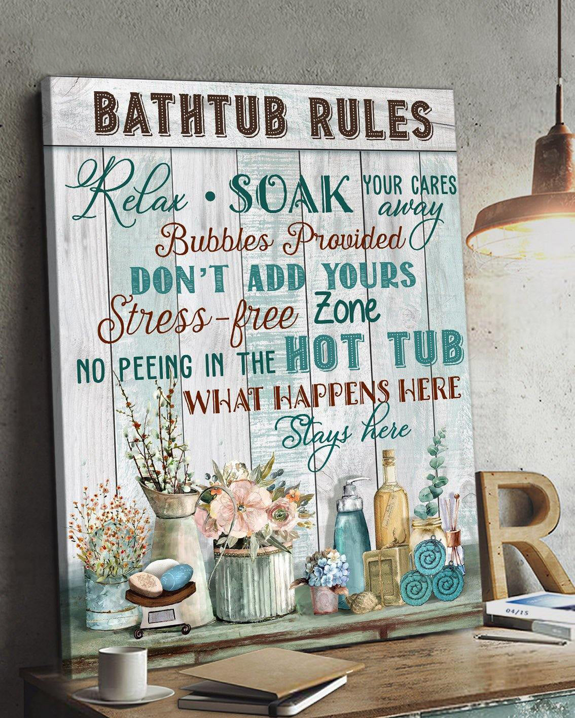 Top 5 Family Gift Bathroom Wall Art Canvas - Bathtub Rules