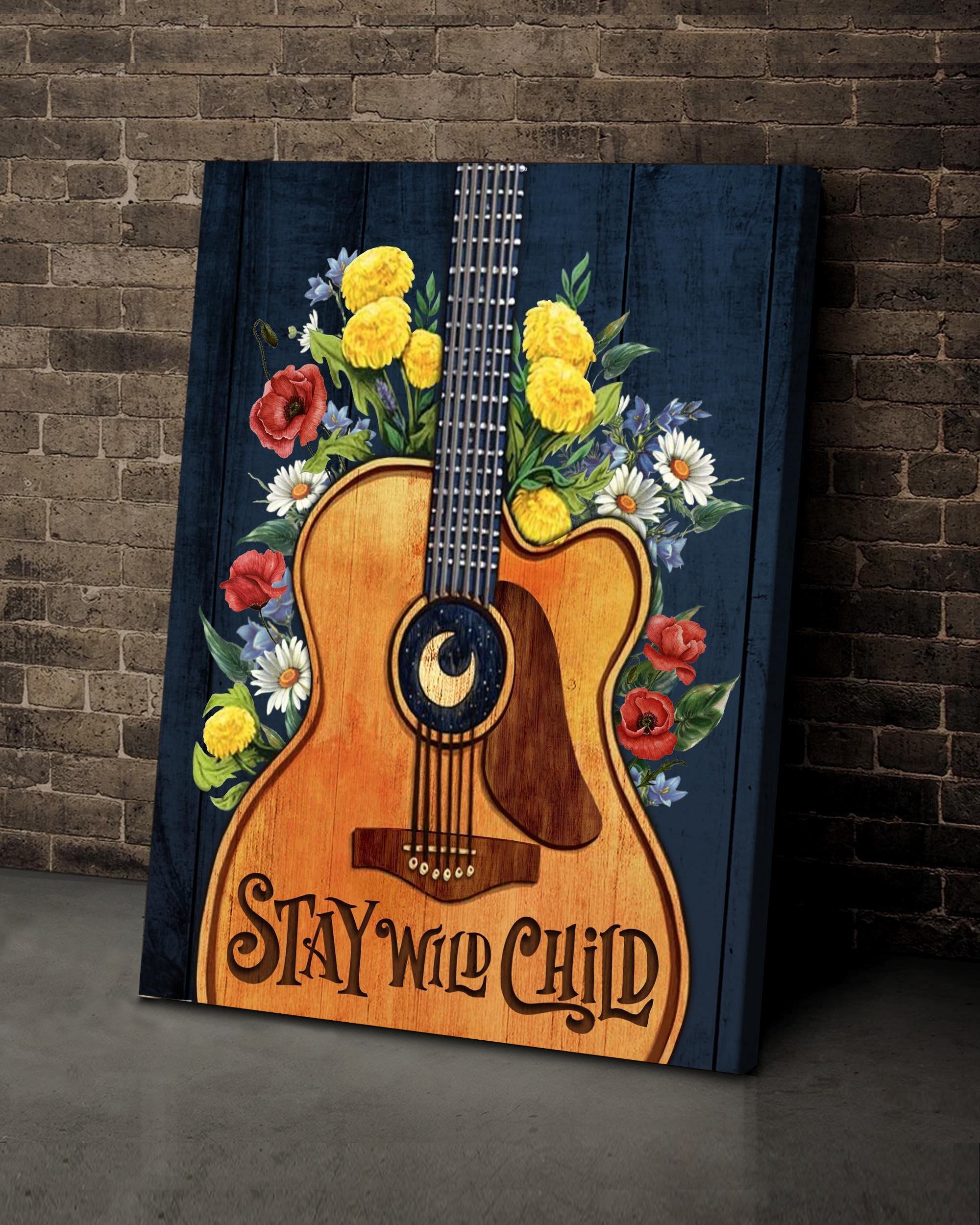 Top 5 Hippie Guitar Stay Wild Child Hippie Gypsy Wall Art Canvas