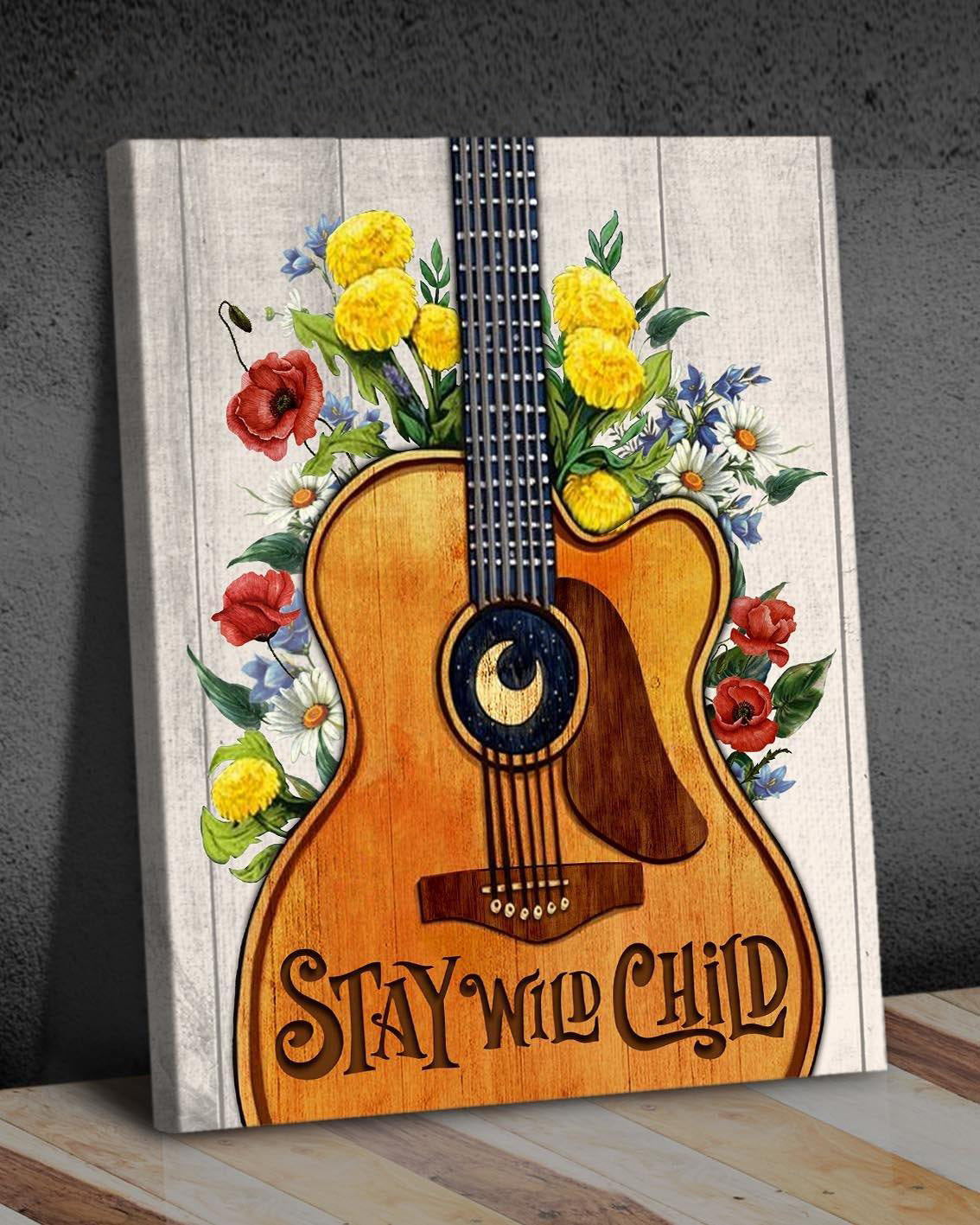 Top 5 Hippie Guitar Stay Wild Child White Version Hippie Gypsy Wall Art Canvas