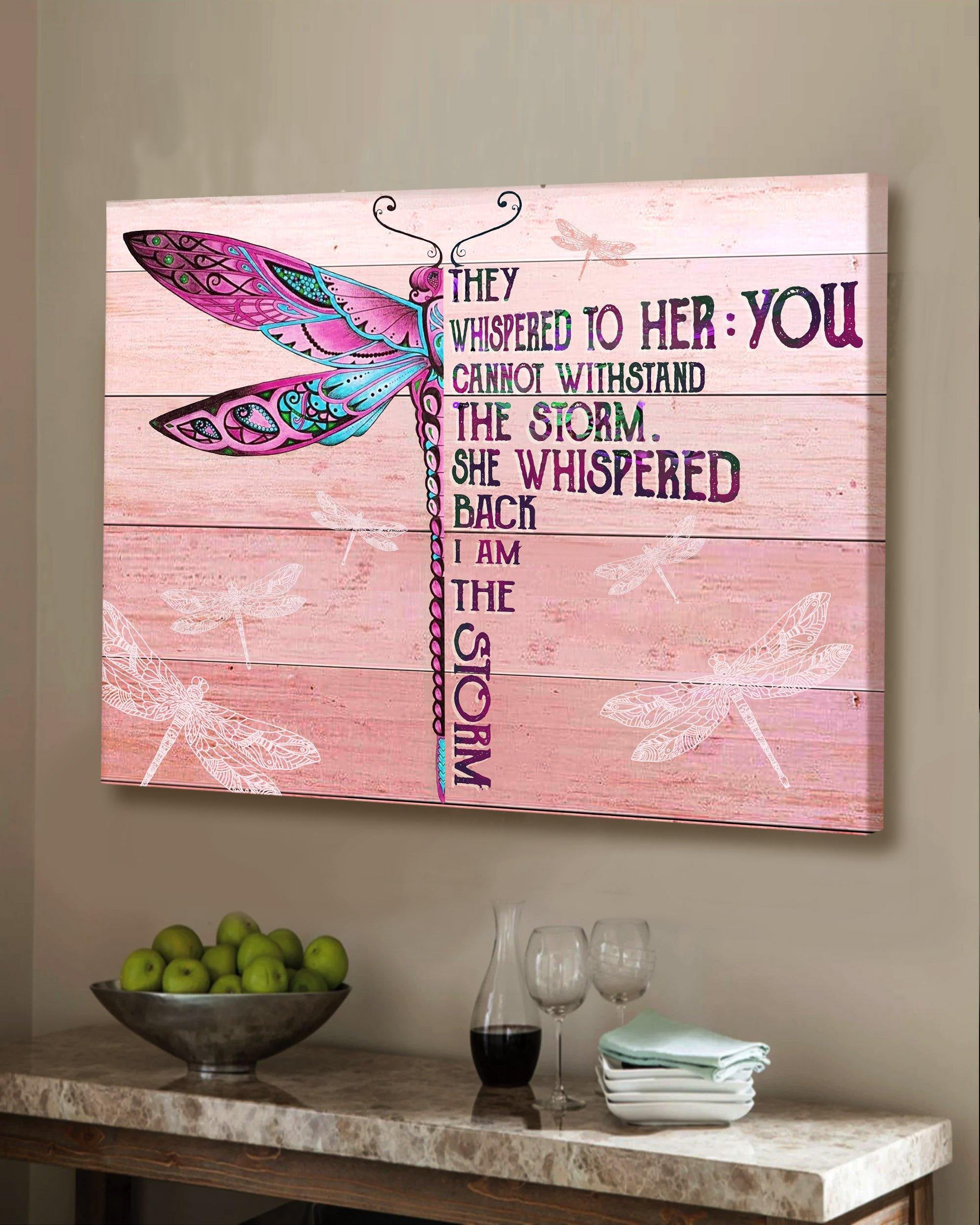 Top 5 Hippie Style Wall Art Canvas - She Whispered Back I Am A Storm Pink Dragonfly Version