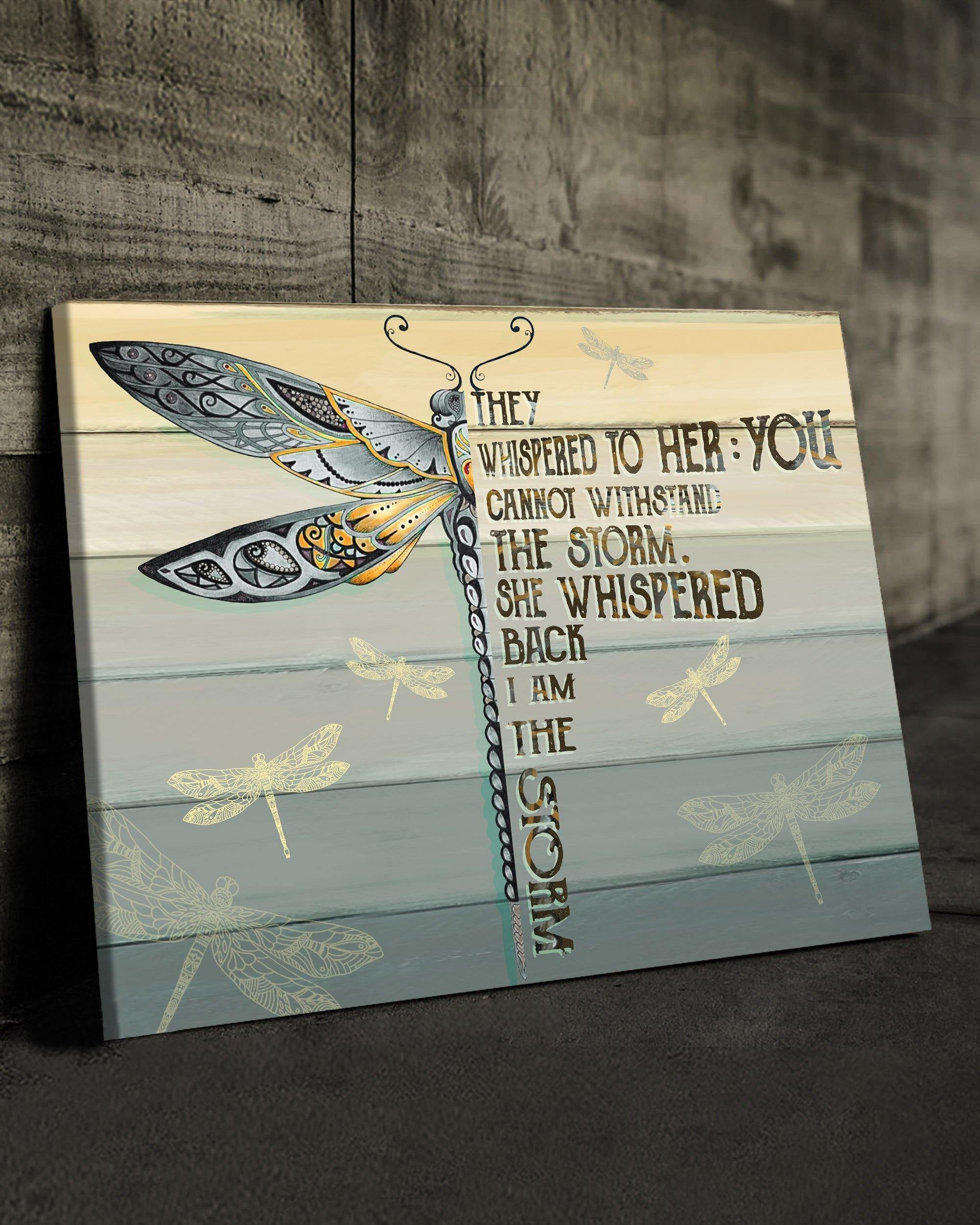 Top 5 Hippie Style Wall Art Canvas - She Whispered Back I Am A Storm Yellow Dragonfly Version