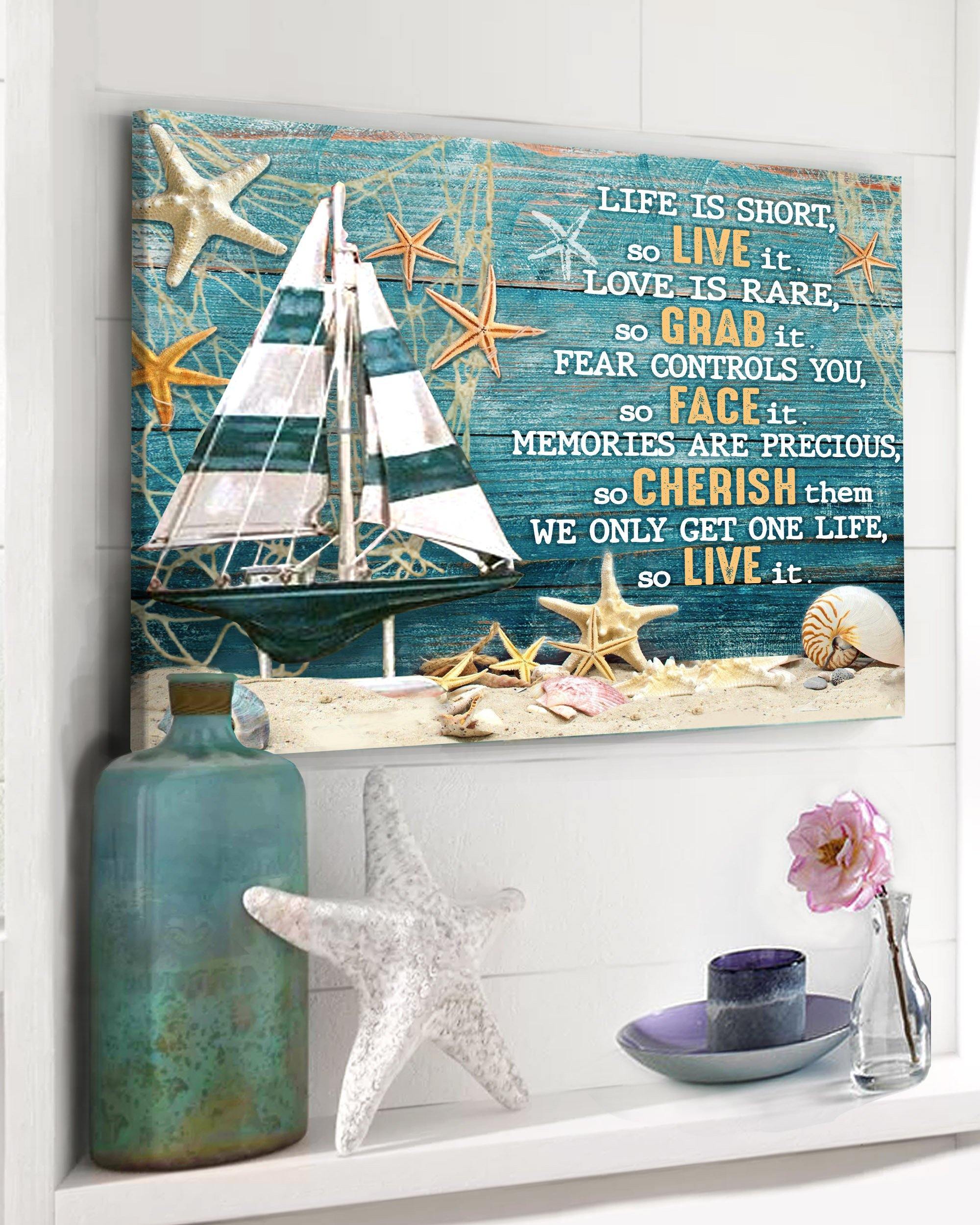 Top 5 Ocean Wall Art Canvas - Life Is Short So Live It Sail And Starfishes Version