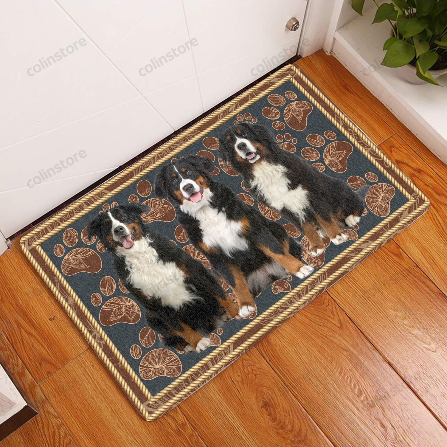 Bernese Mountain Dog Flower Paw - Dog Doormat Welcome Mat