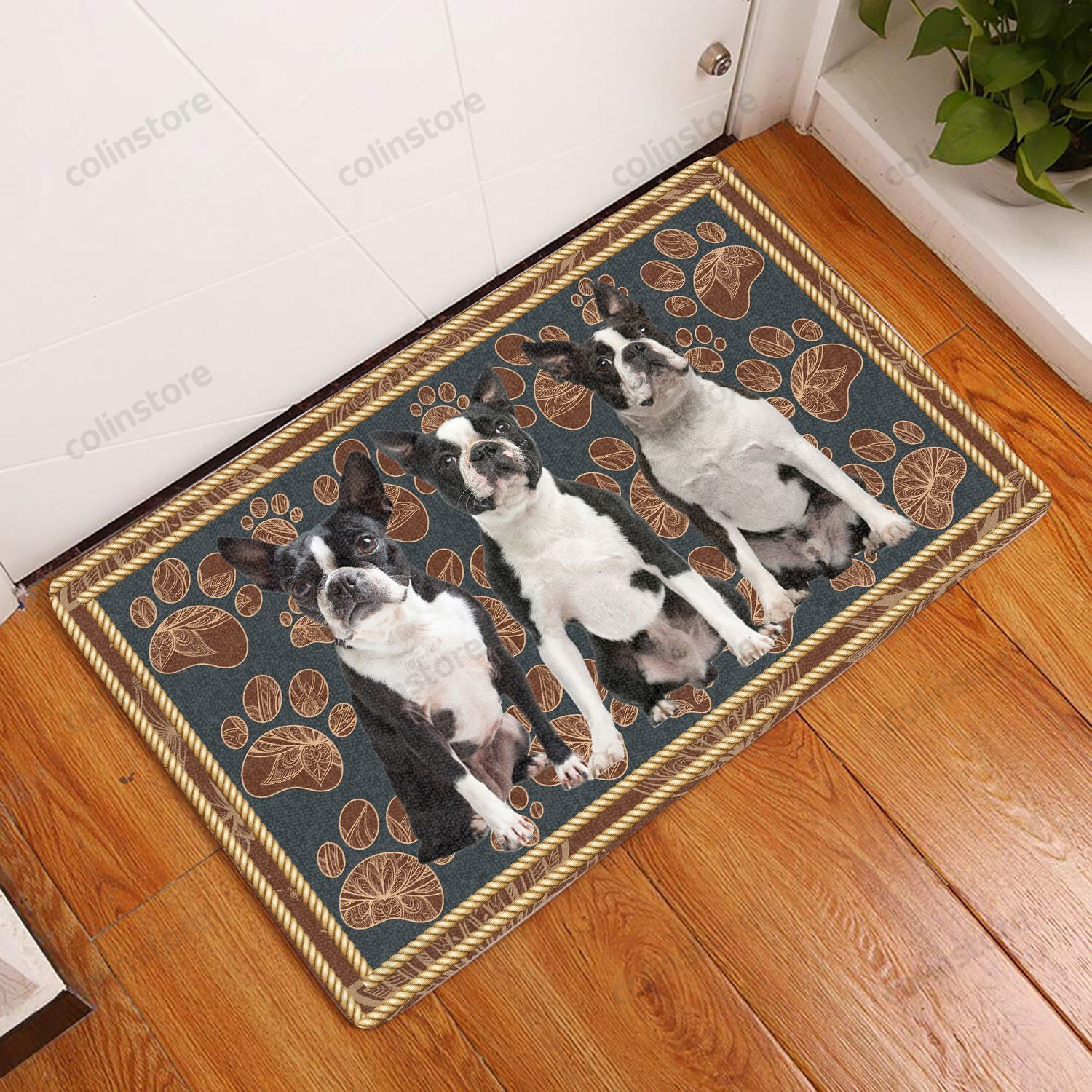 Boston Terrier Flower Paw - Dog Doormat Welcome Mat