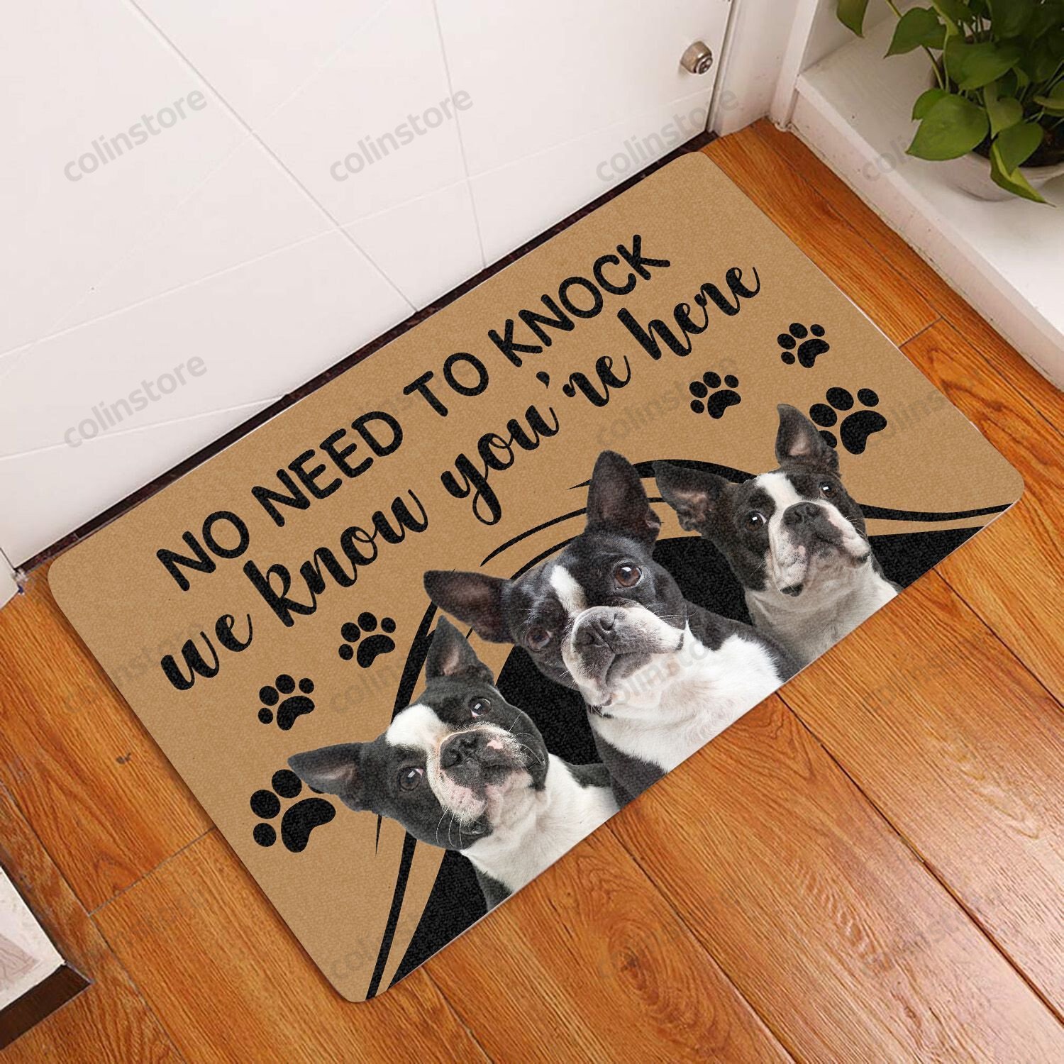 Boston Terrier No Need To Knock - Dog Doormat Welcome Mat