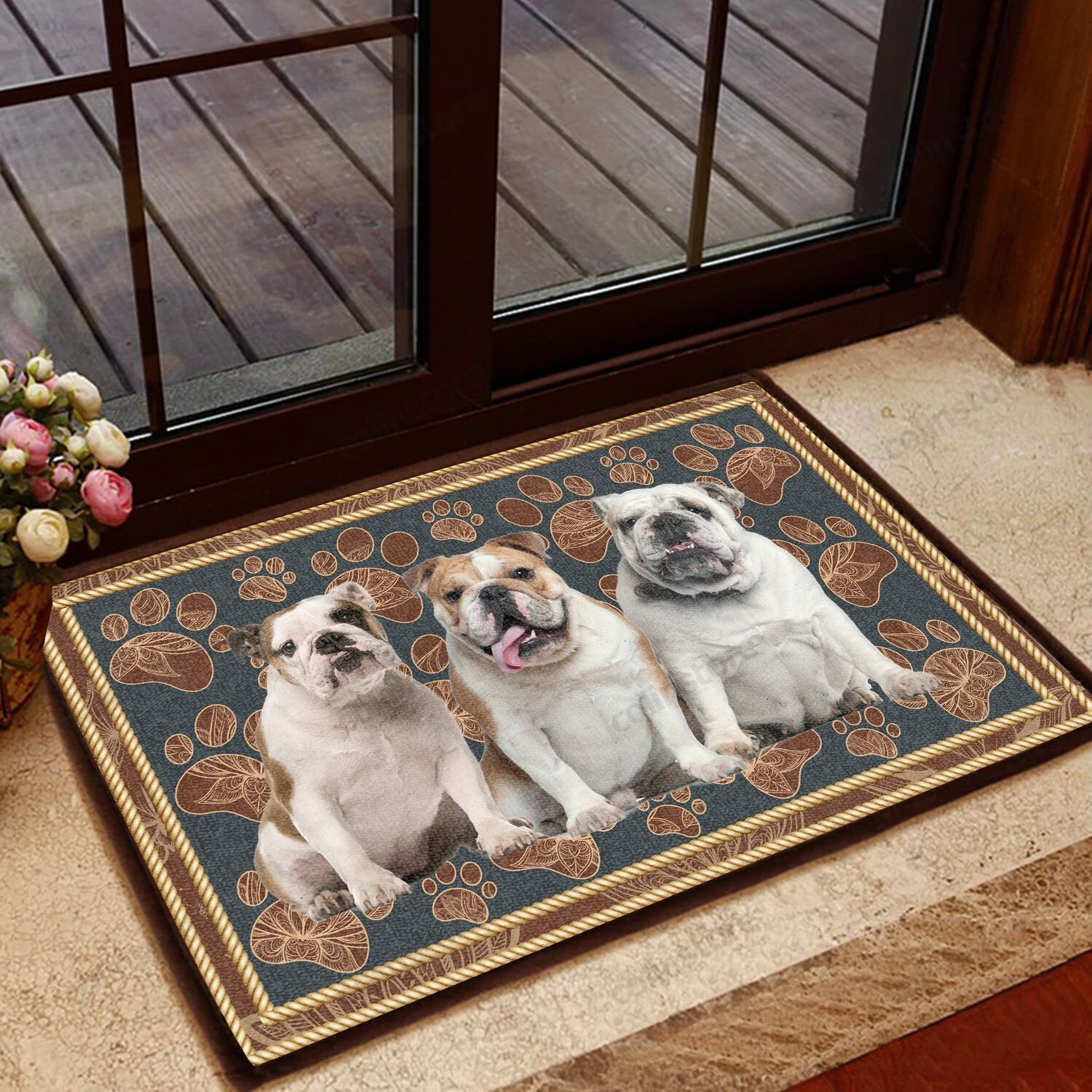 Bulldog Floral Paw - Dog Doormat Welcome Mat