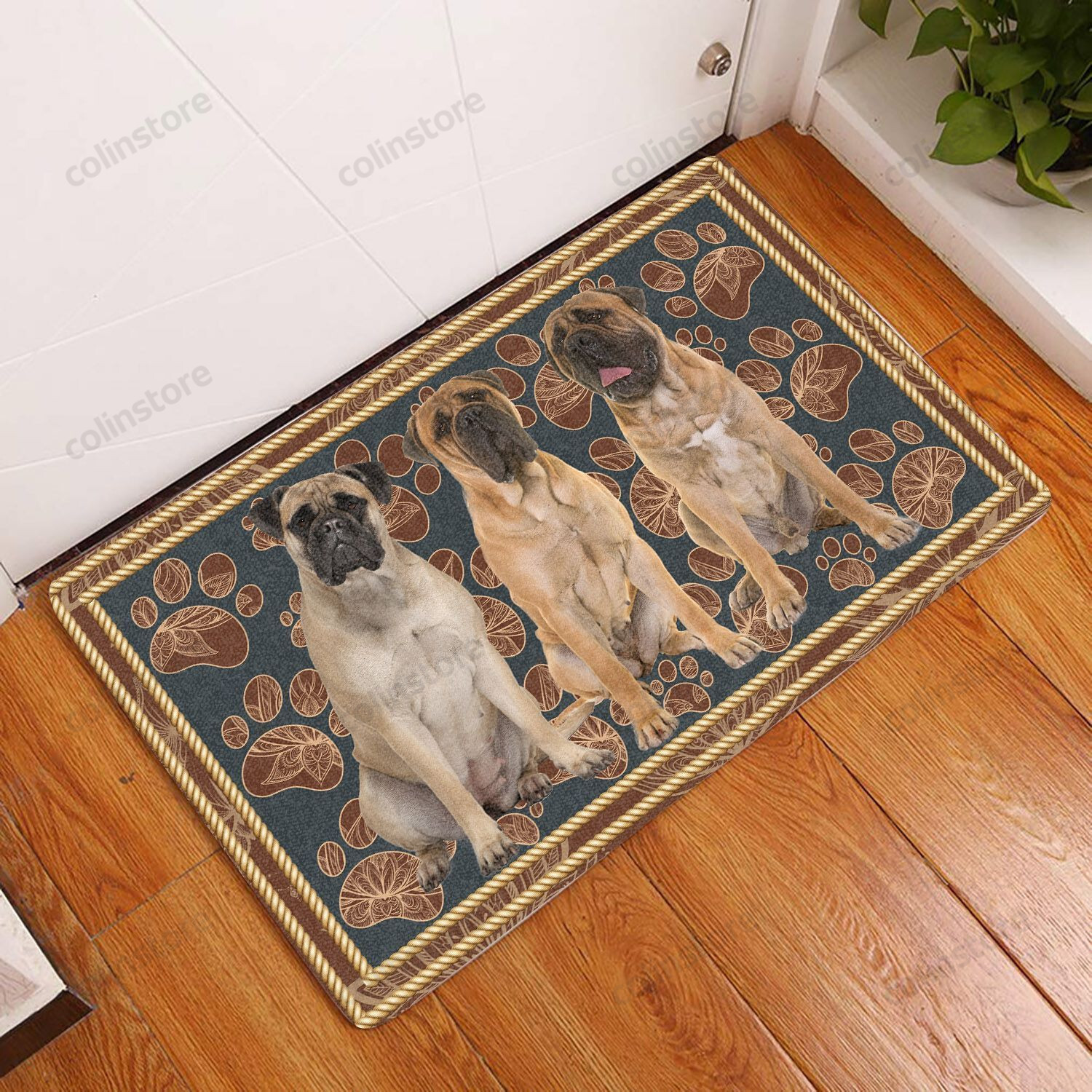 Bullmastiff Flower Paw - Dog Doormat Welcome Mat