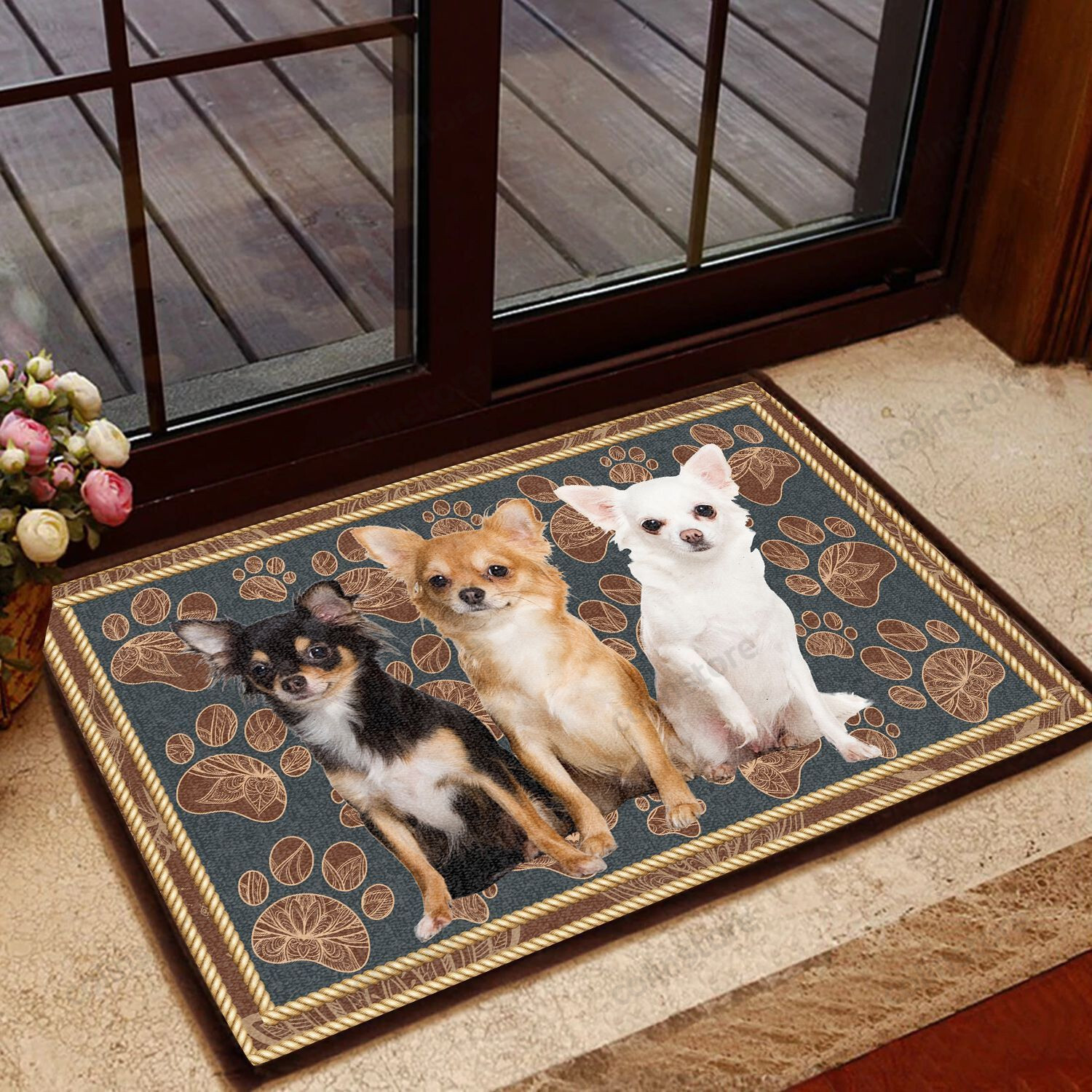 Chihuahua Flower Paw - Dog Doormat Welcome Mat