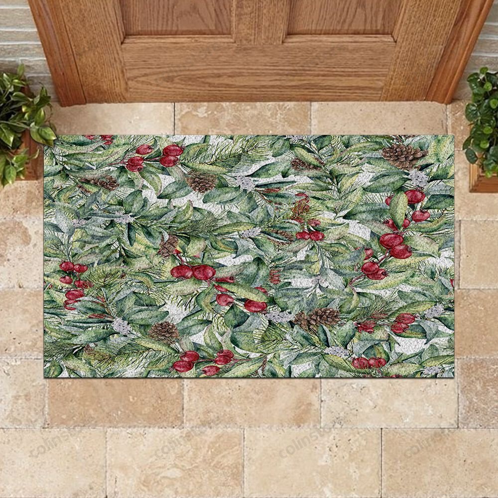 Christmas Leaves Pattern Doormat Merry Christmas Doormat