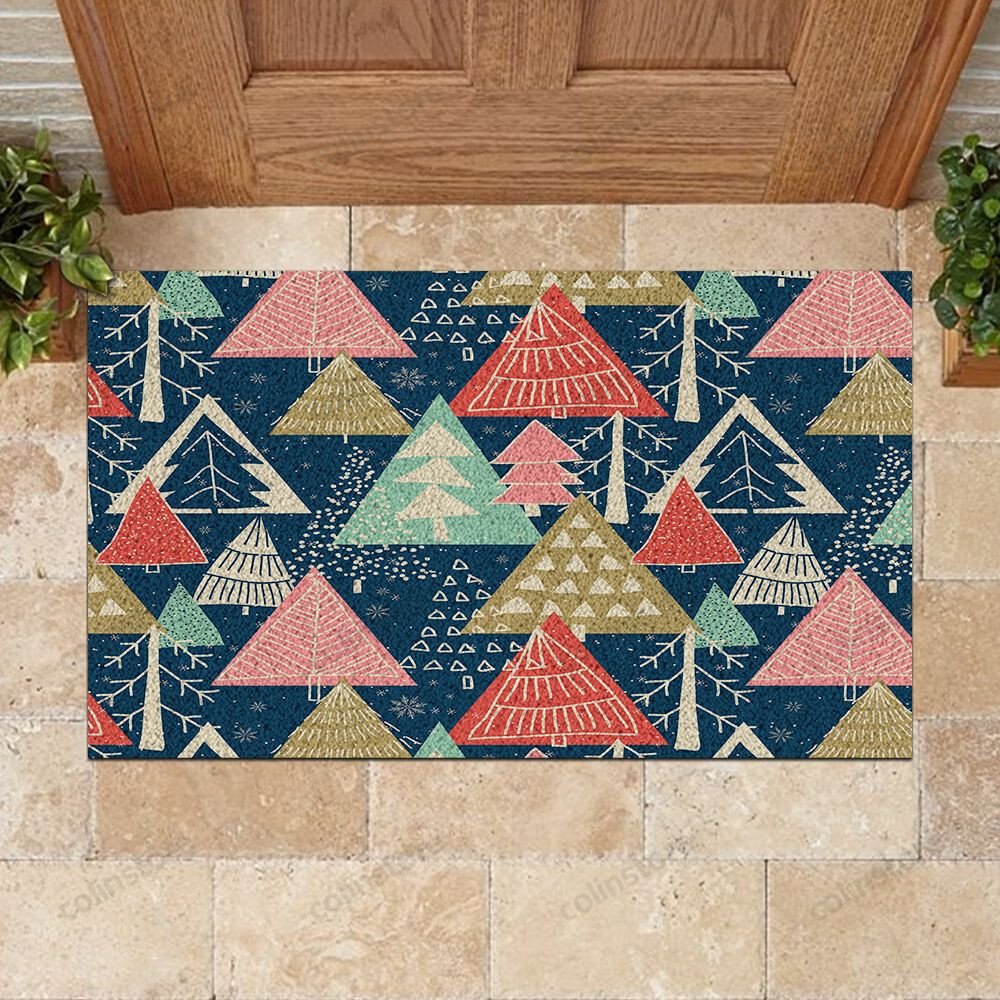 Christmas Tree Pattern Doormat Merry Christmas Doormat