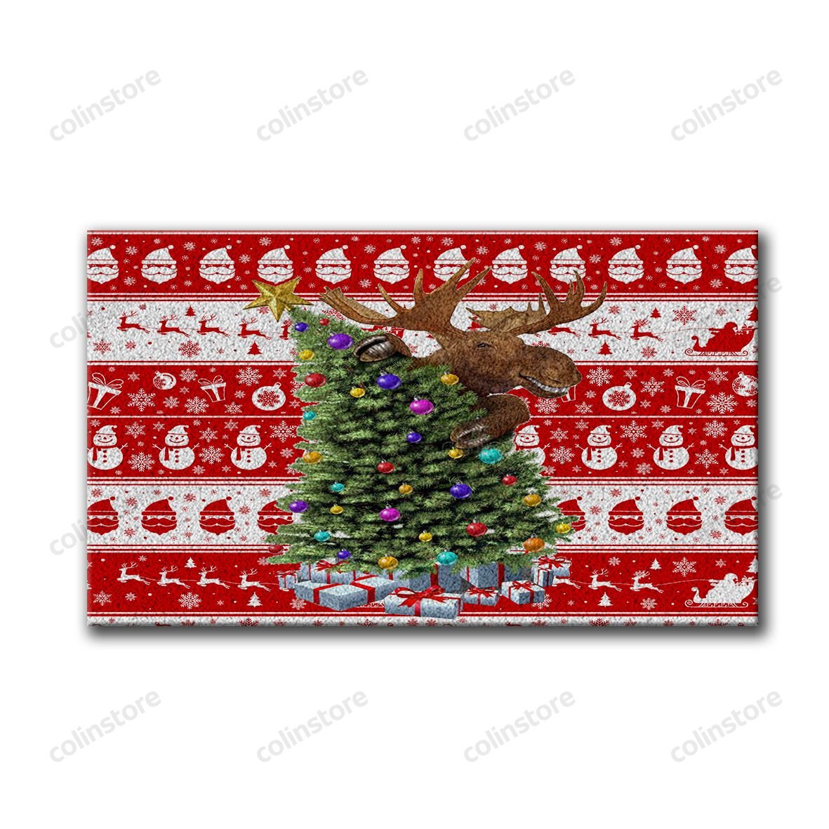 Christmas Tree Reindeer Doormat Merry Christmas Doormat