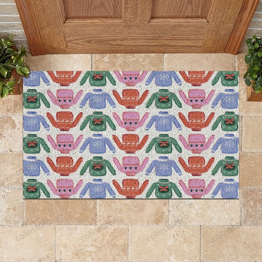 Christmas Winter Clothes Pattern Doormat Merry Christmas Doormat