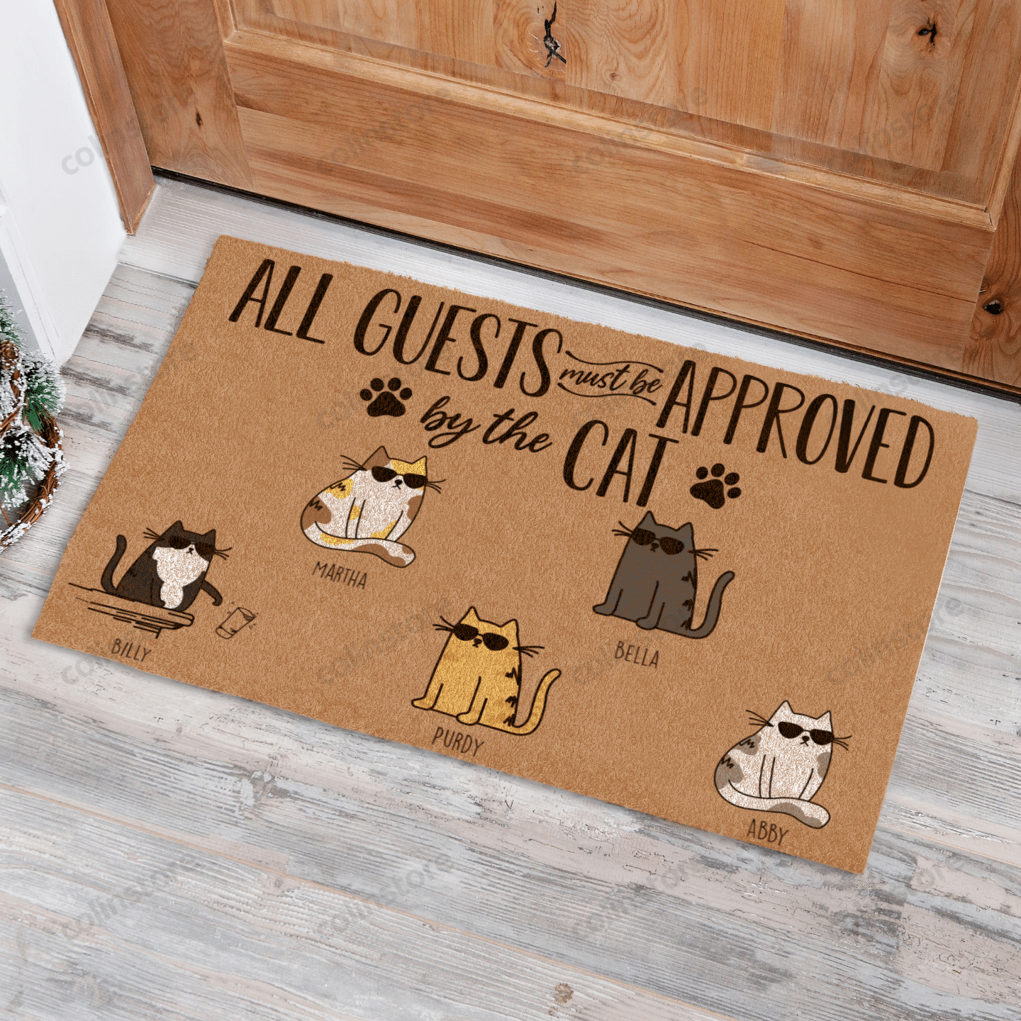 Cool Cat All Guests Must Be Approved By The Dog Personalized Funny Outdoor Indoor Wellcome Doormat