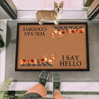 Corgi Dog I Say Hello Brown Funny Outdoor Indoor Wellcome Doormat