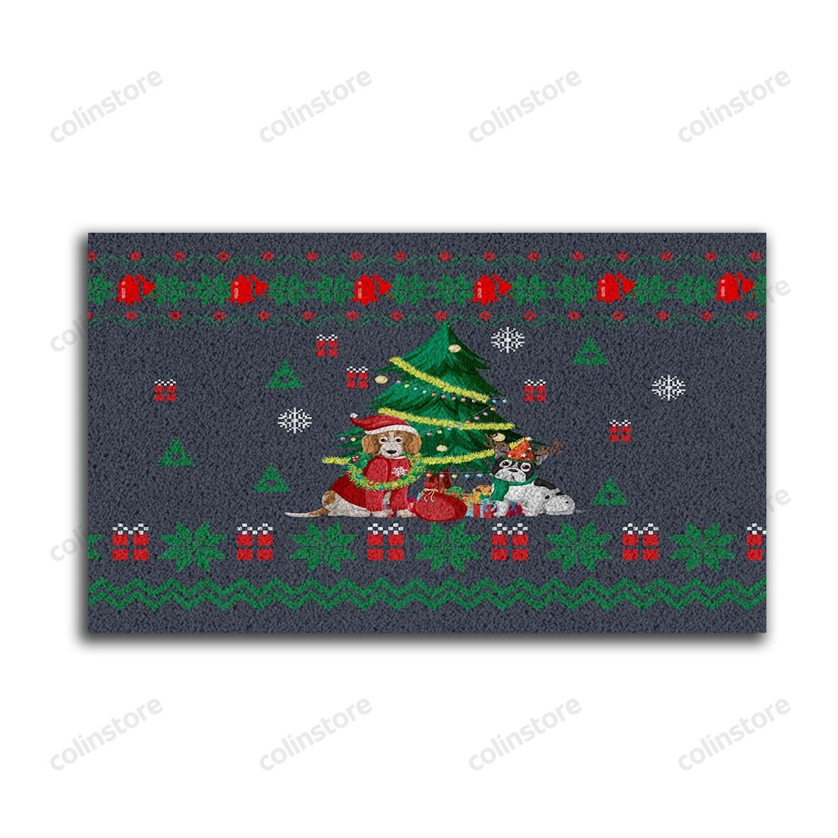 Cute Christmas Dog And Tree Doormat Merry Christmas Doormat