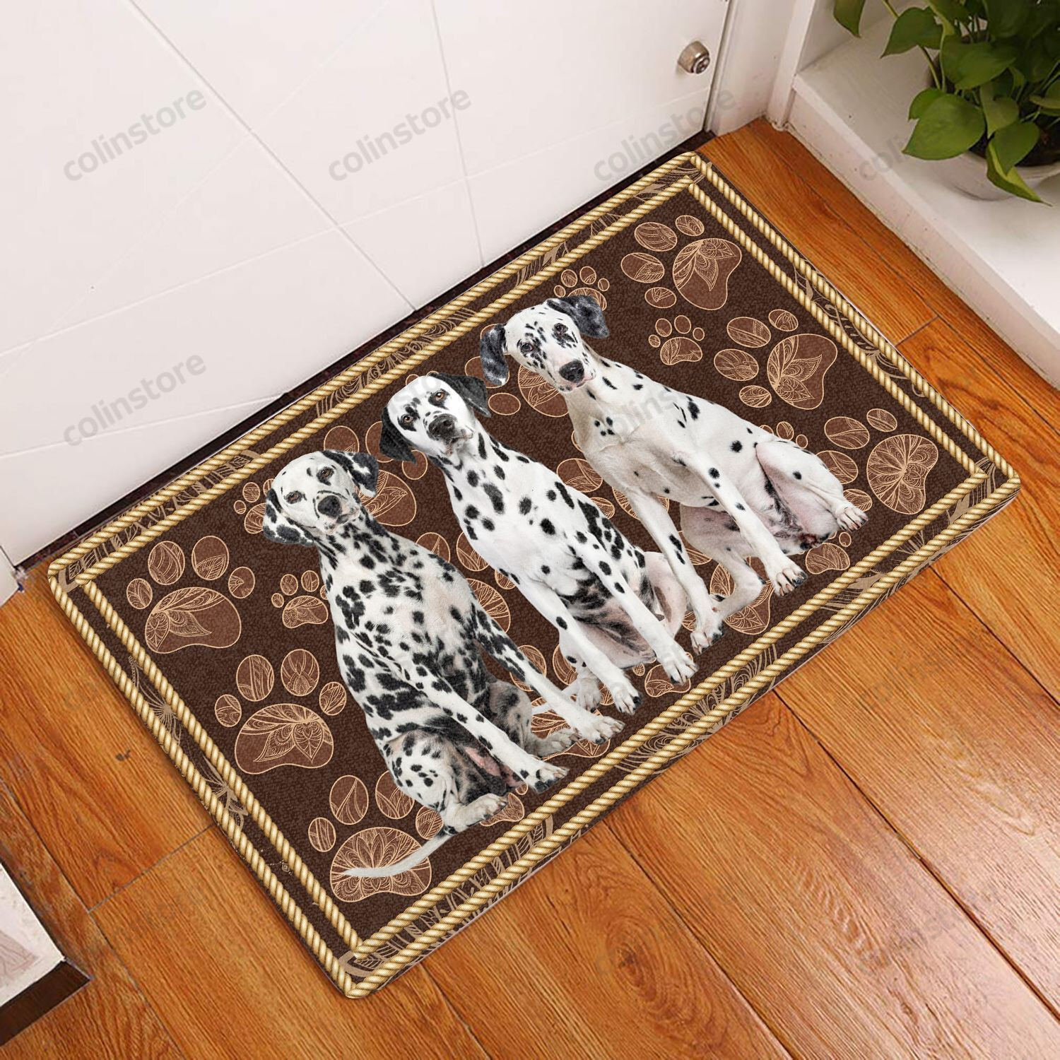 Dalmatian Floral Paw - Dog Doormat Welcome Mat