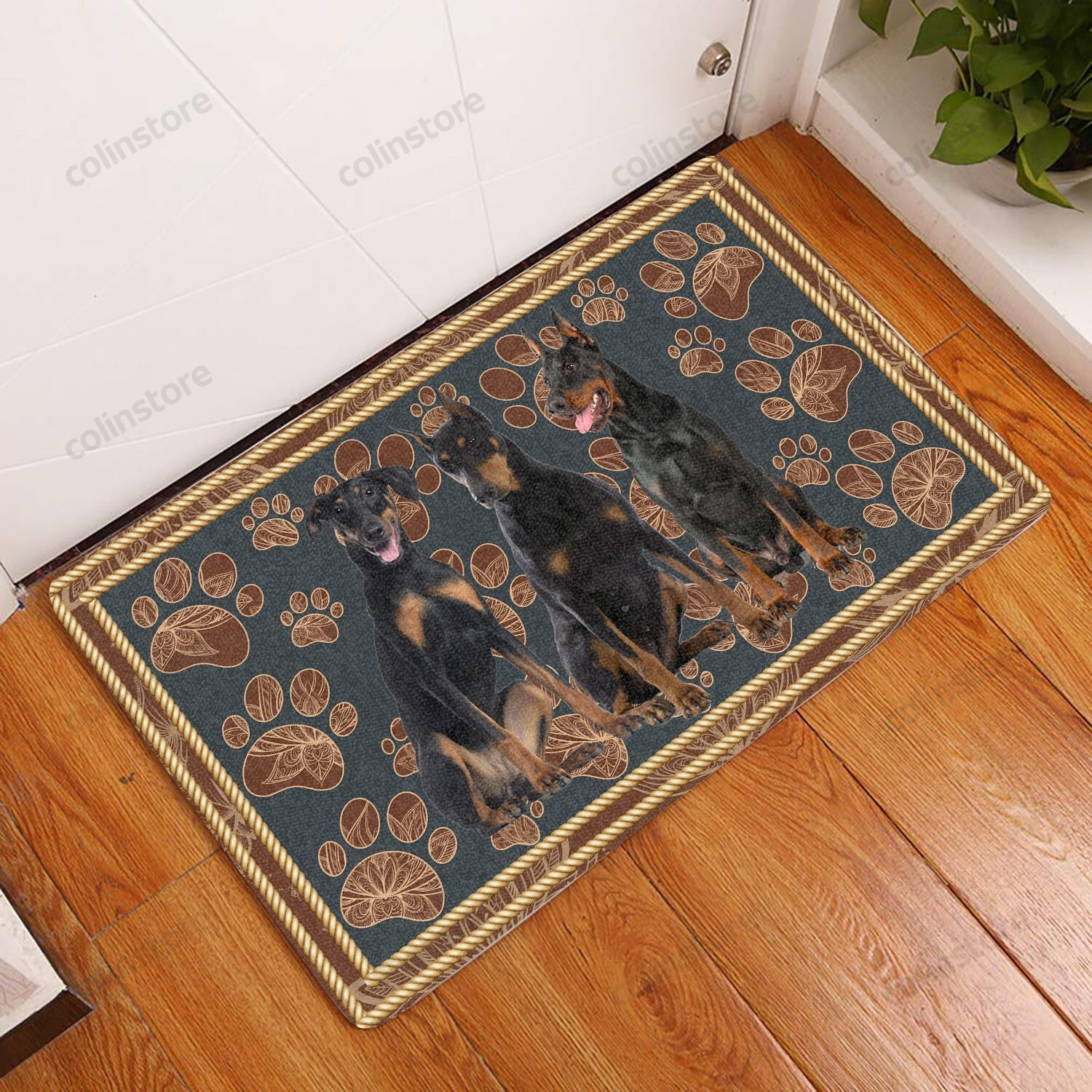 Doberman Pinscher Flower Paw - Dog Doormat Welcome Mat