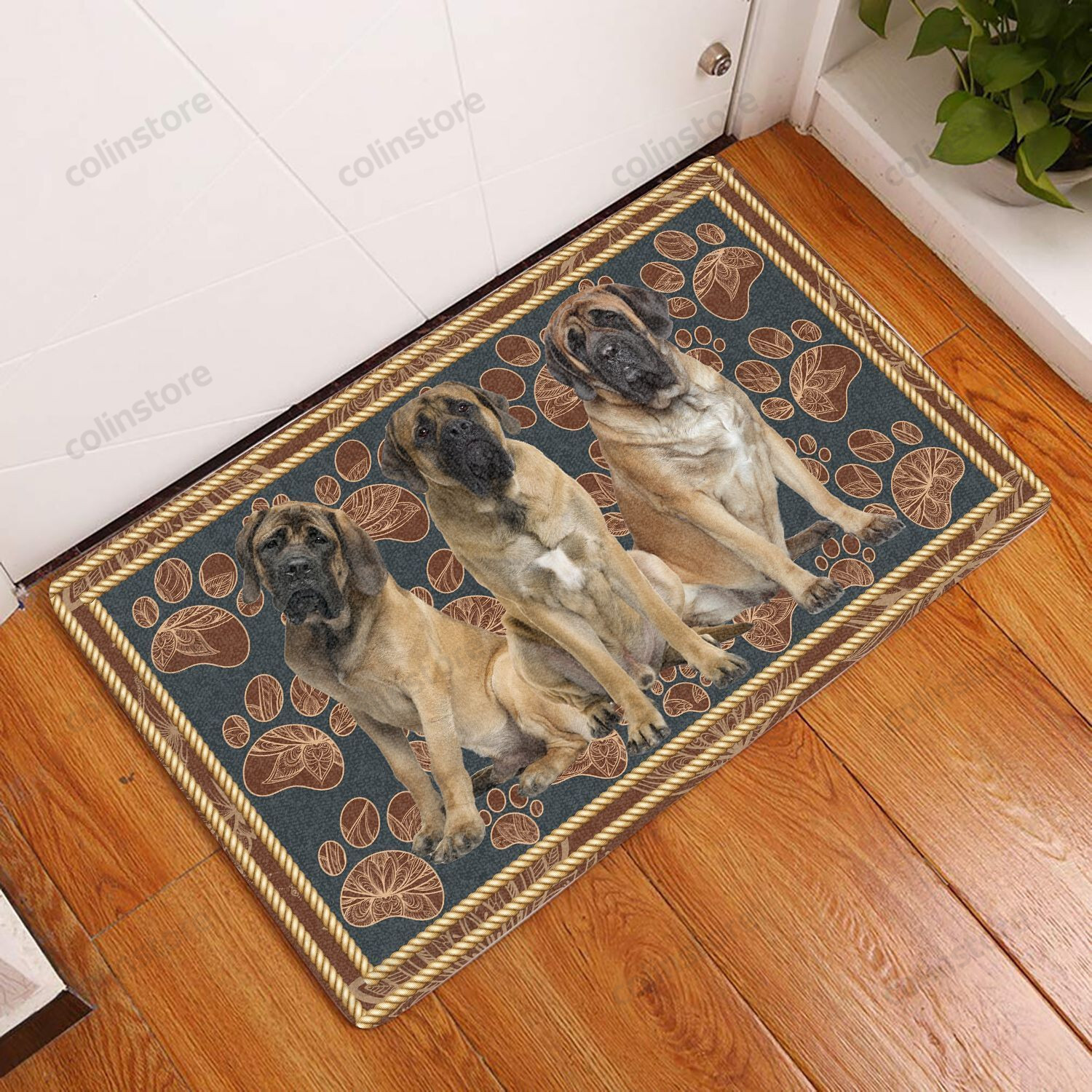 English Mastiff Flower Paw - Dog Doormat Welcome Mat