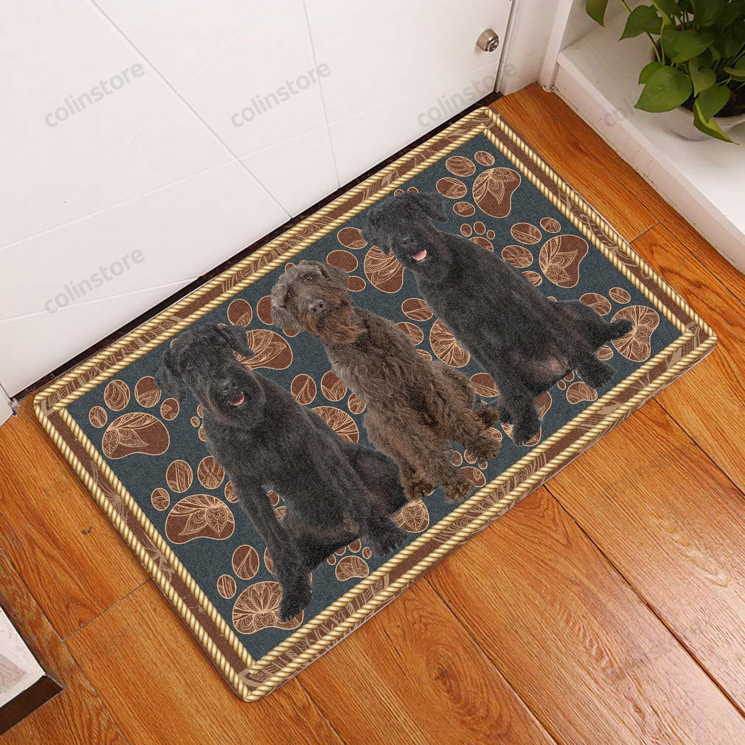 Giant Schnauzer Flower Paw - Dog Doormat Welcome Mat