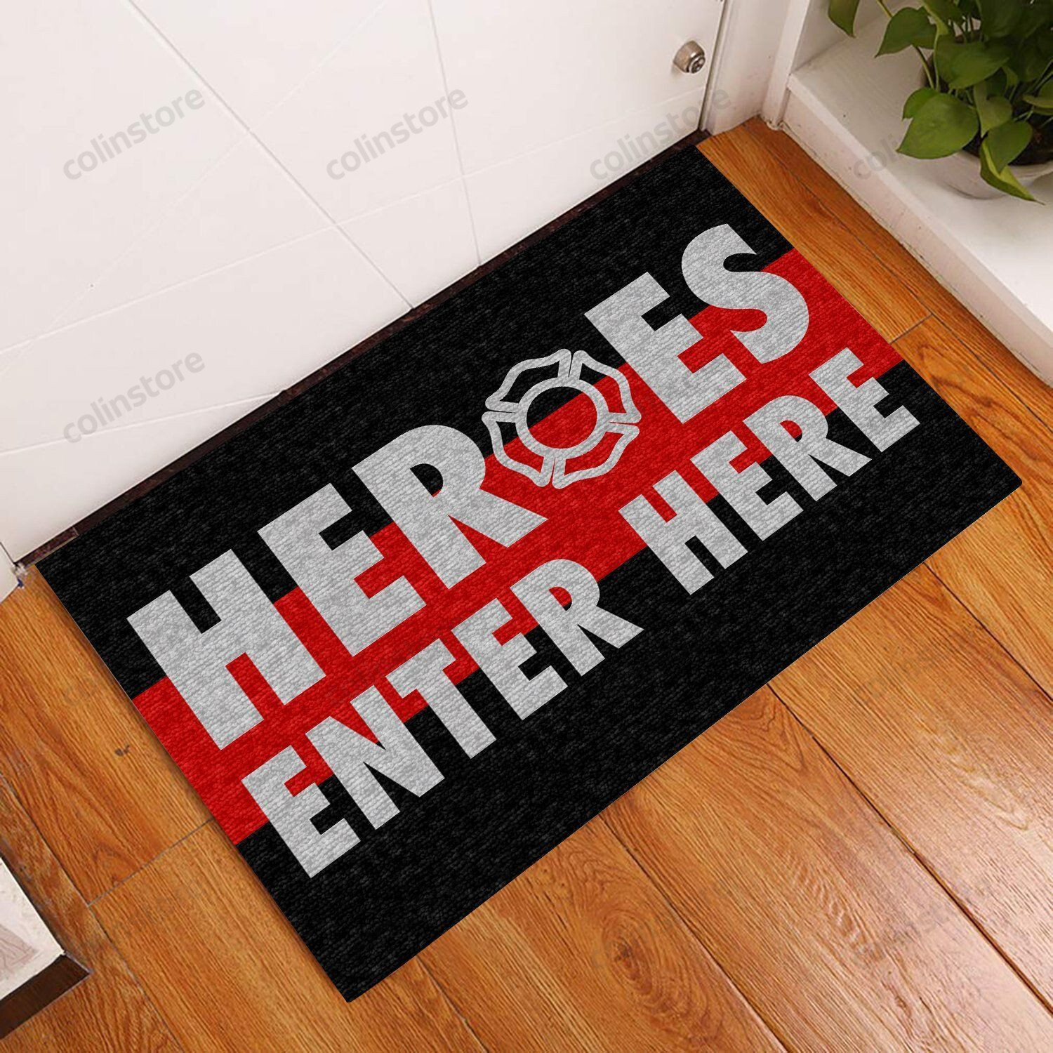 Heroes Enter Here Firefighter Doormat Welcome Mat