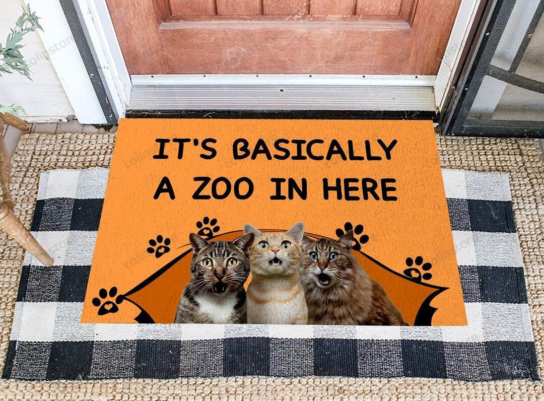 Its Basically A Zoo In Here Cats Doormat Welcome Mat