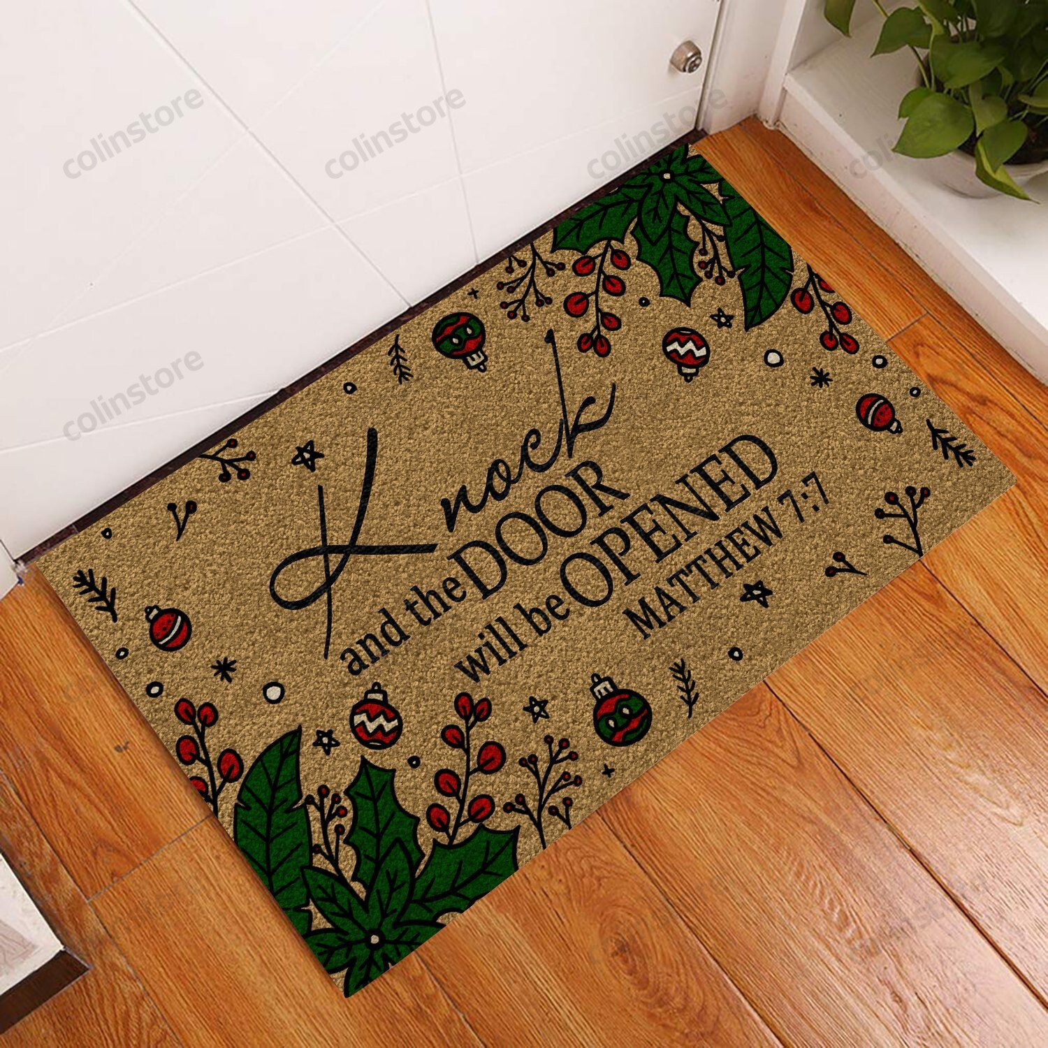 Knock And The Door Will Be Opened Bible Doormat Welcome Mat