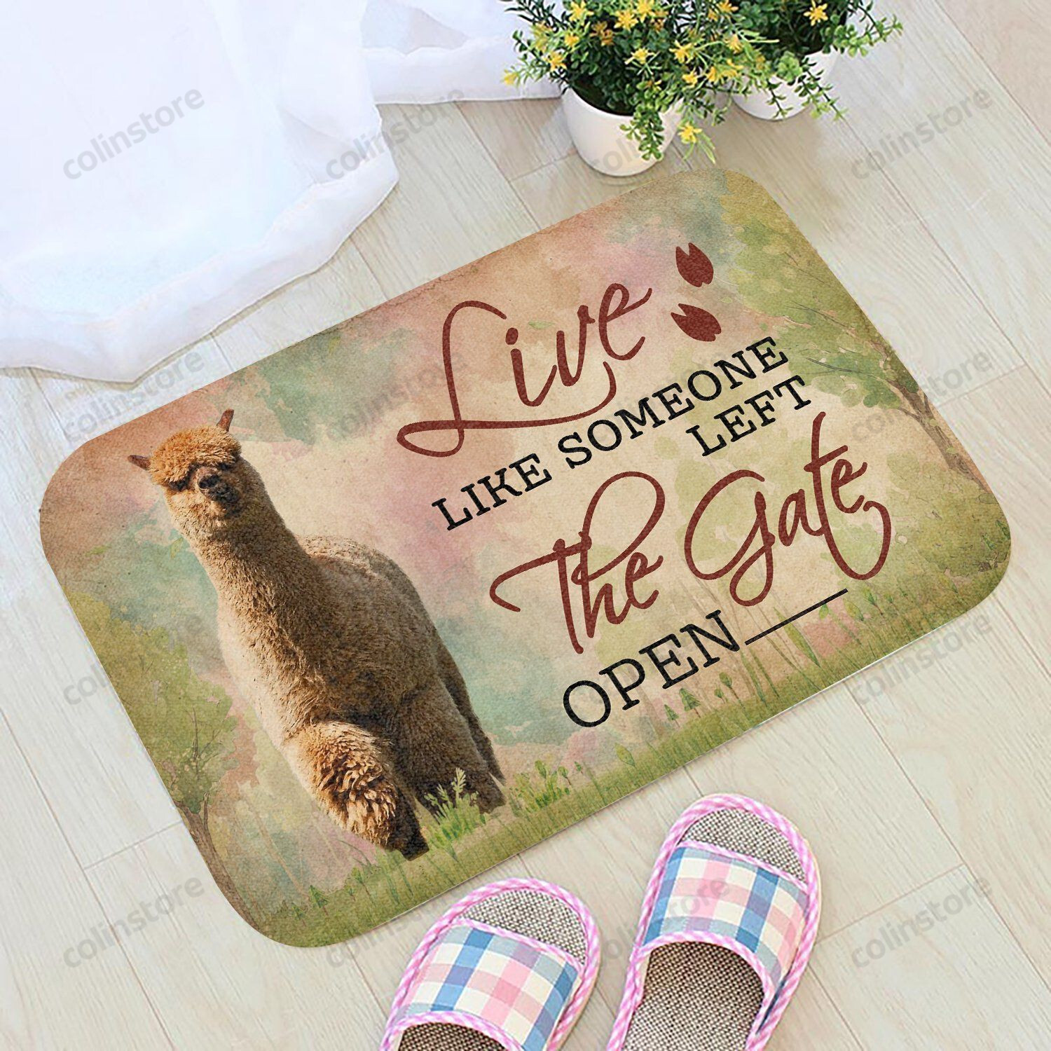 Live Like Someone Left The Gate Open Alpaca Doormat Welcome Mat