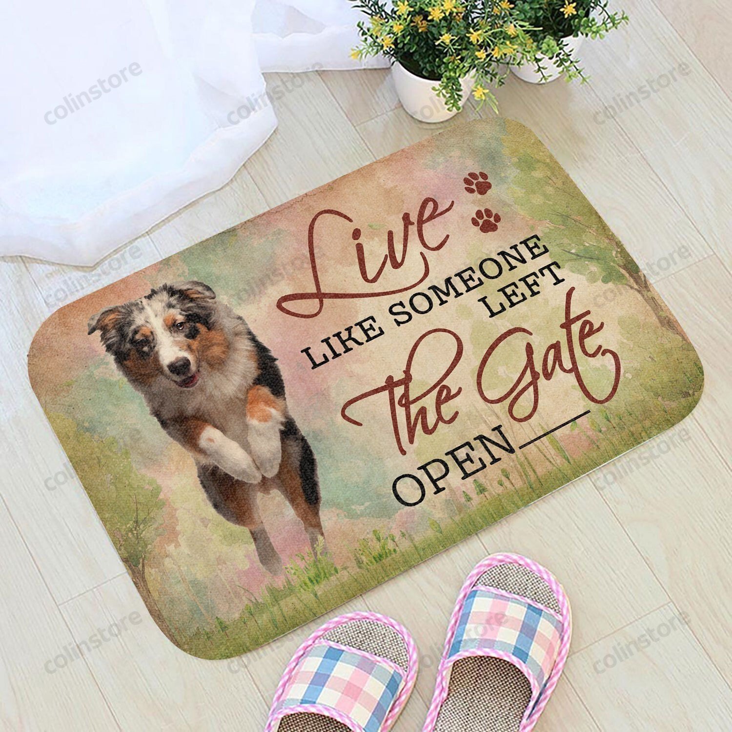 Live Like Someone Left The Gate Open Australian Shepherd Doormat Welcome Mat