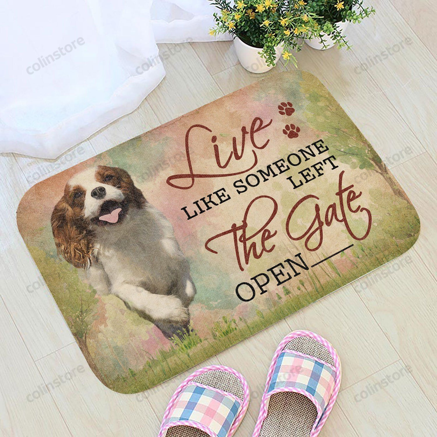 Live Like Someone Left The Gate Open Cavalier King Charles Spaniel Doormat Welcome Mat