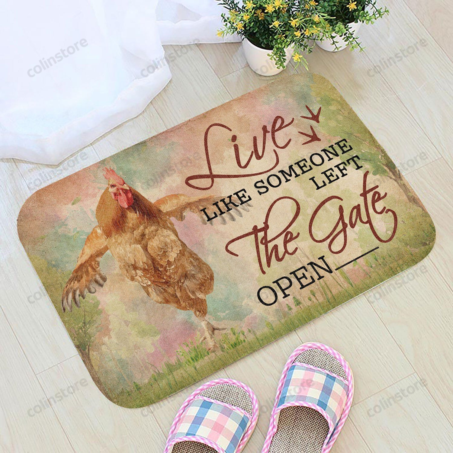 Live Like Someone Left The Gate Open Chicken Doormat Welcome Mat