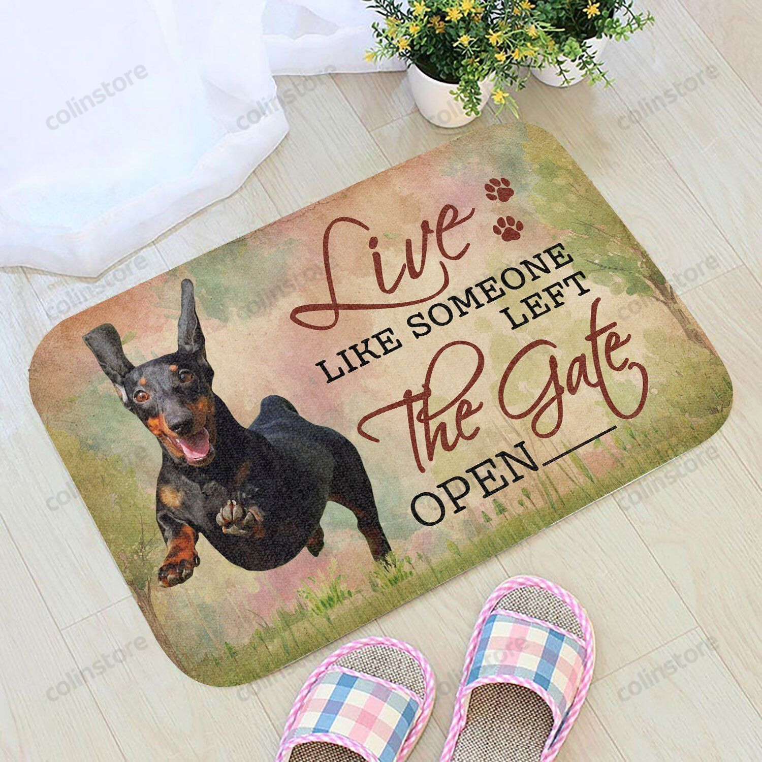 Live Like Someone Left The Gate Open Dachshund Doormat Welcome Mat