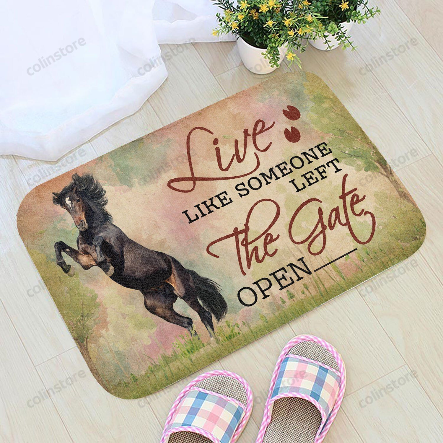 Live Like Someone Left The Gate Open Horse Doormat Welcome Mat