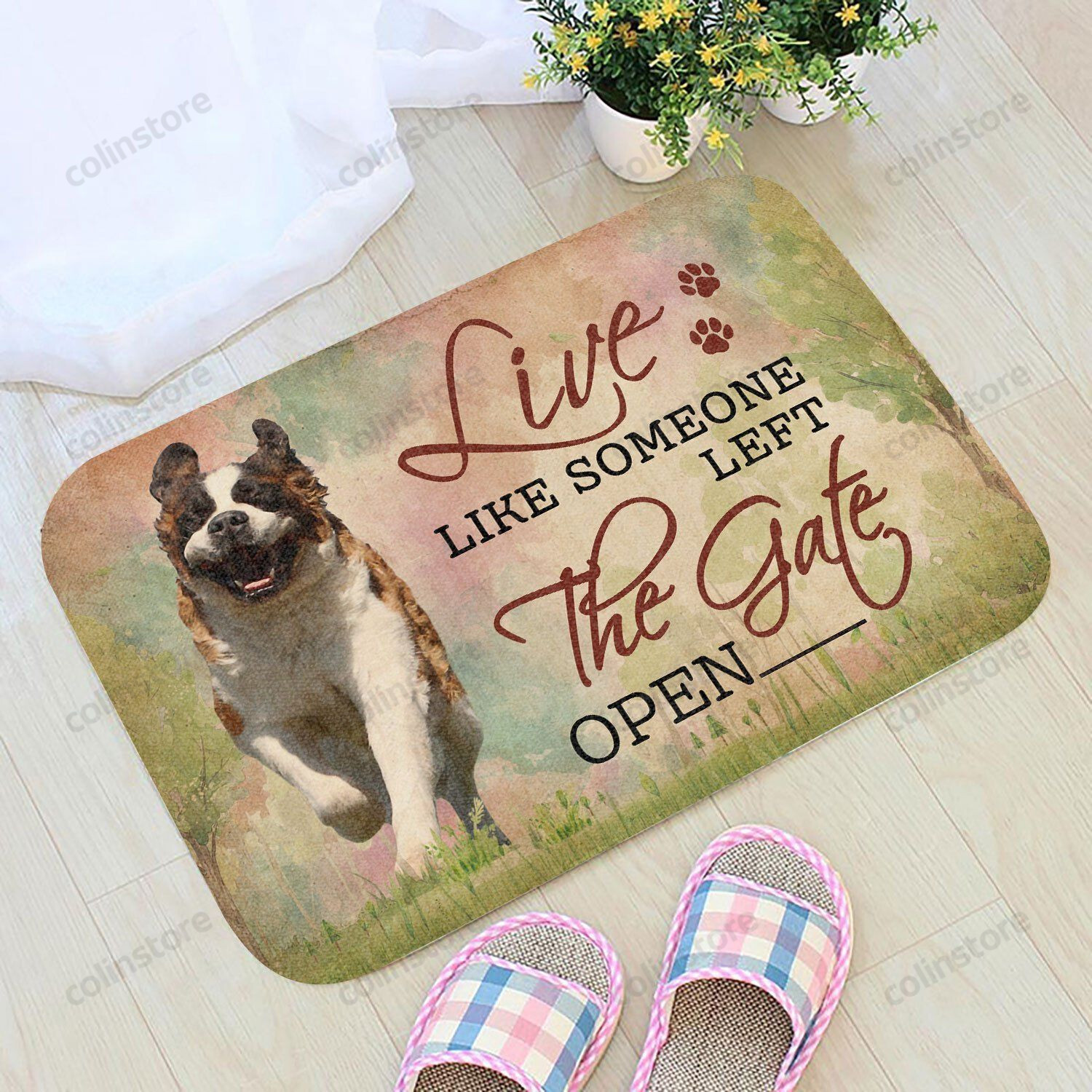 Live Like Someone Left The Gate Open St Bernard Doormat Welcome Mat