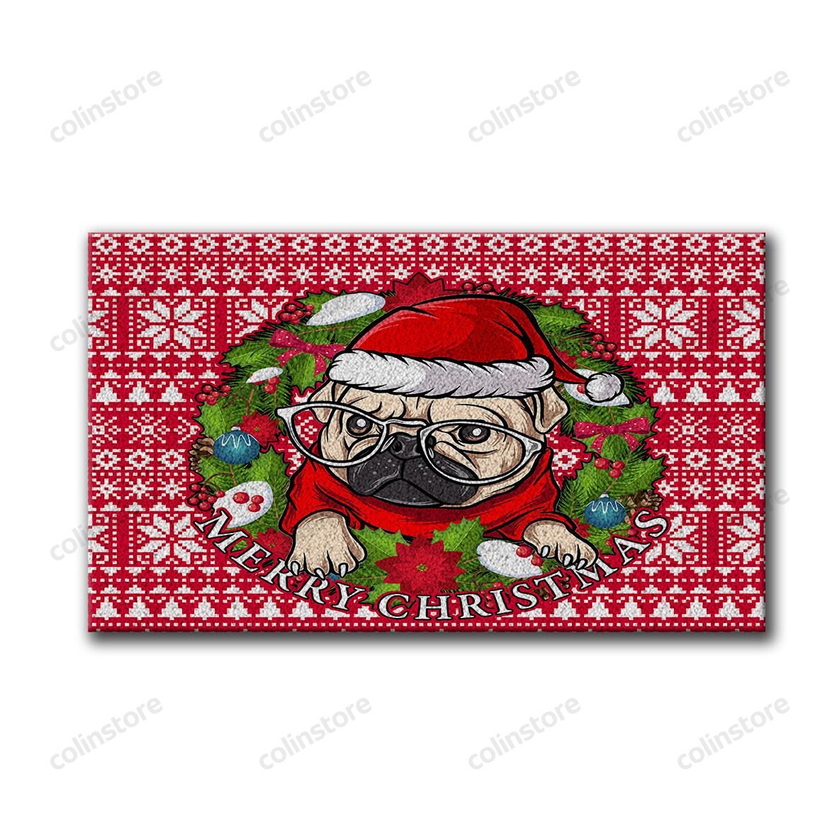 Love Pug Dog Christmas Doormat Merry Christmas Doormat