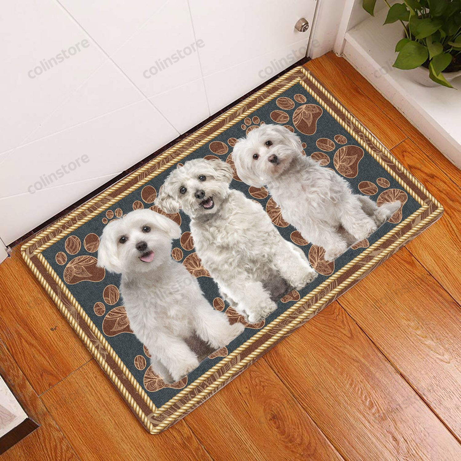 Maltese Flower Paw Dog Doormat Welcome Mat