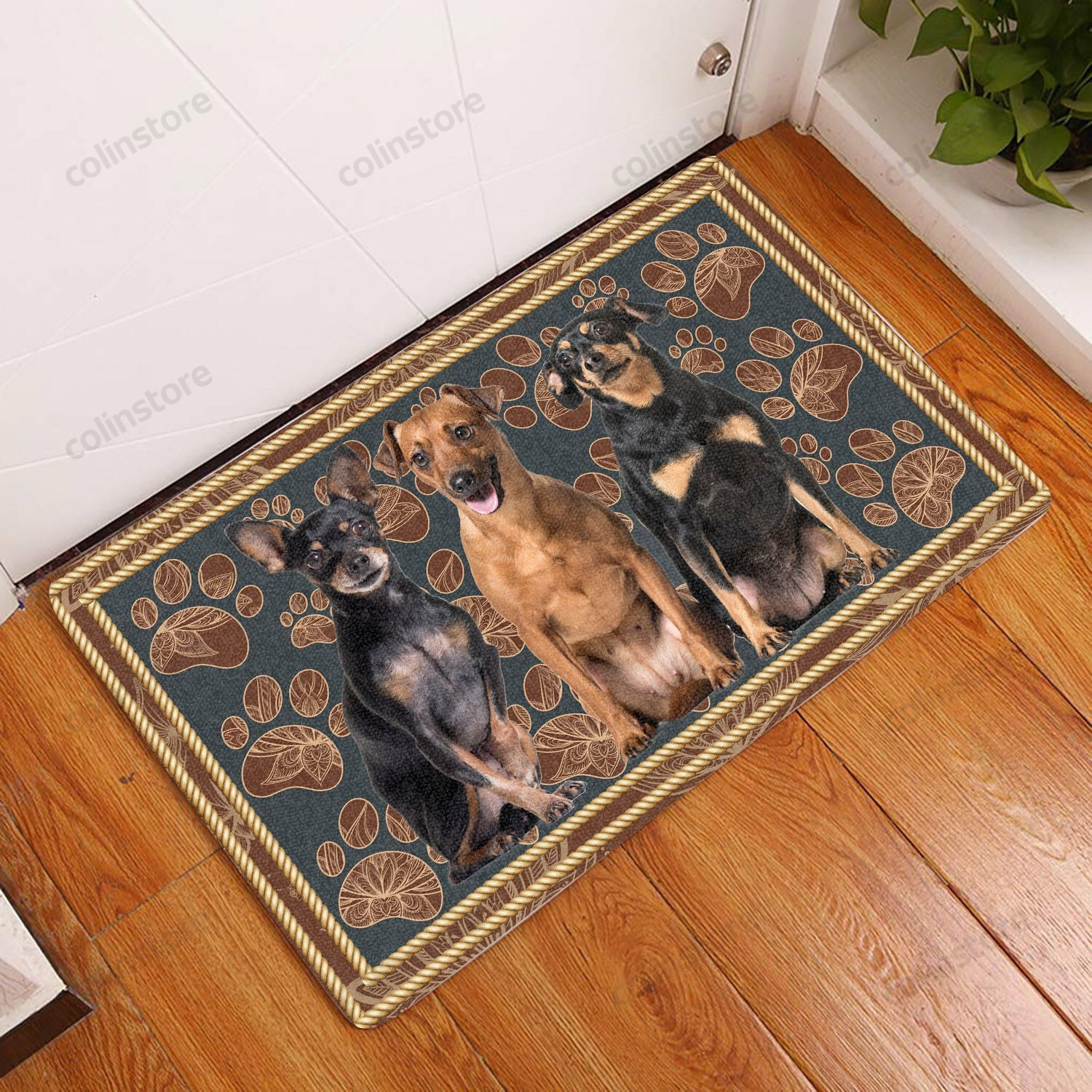 Miniature Pinscher Flower Paw - Dog Doormat Welcome Mat